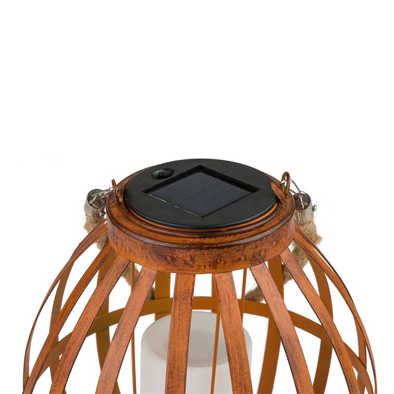 Alpine 10" Solar Metal Lantern with Flickering LED Light Brown