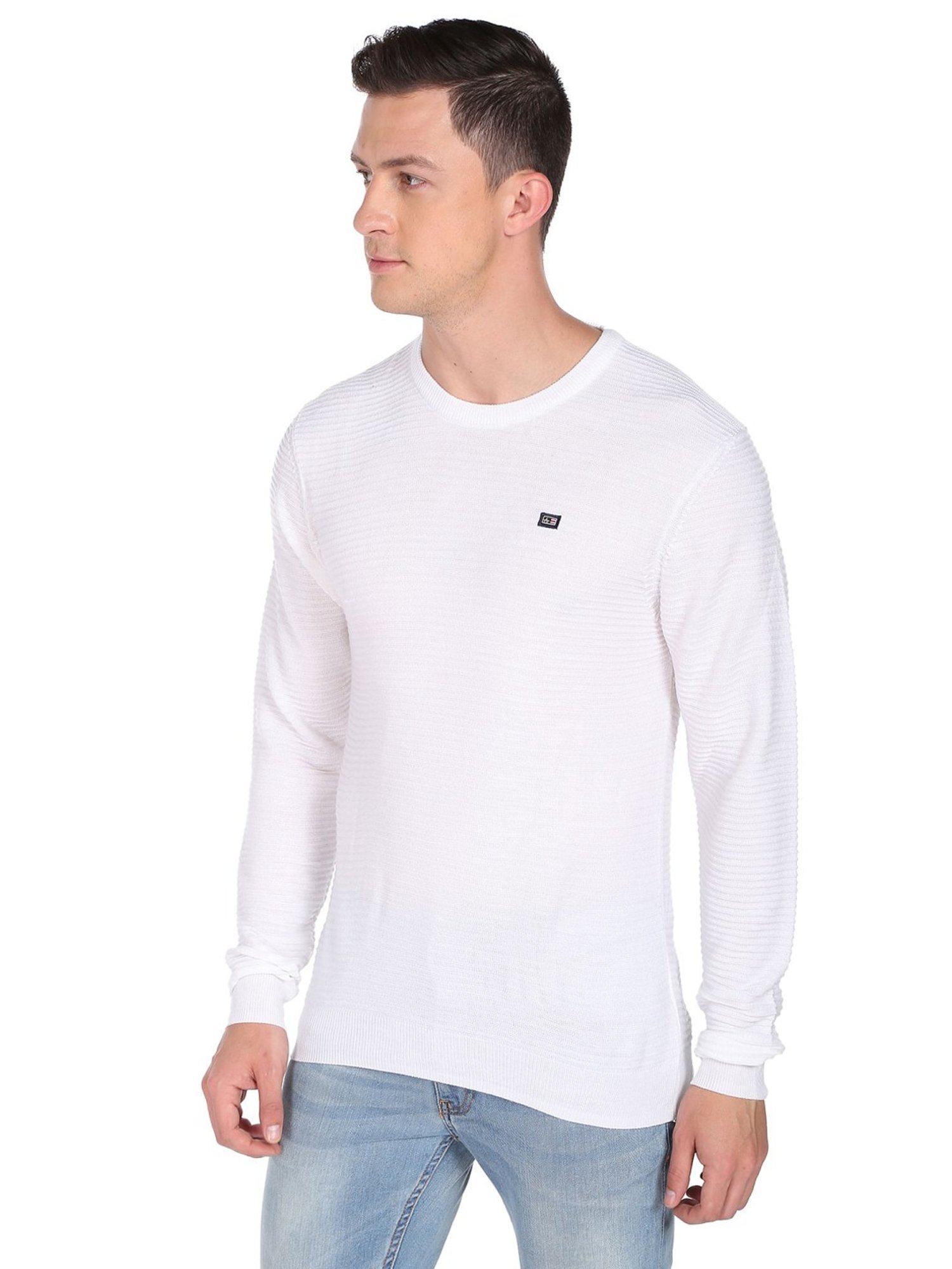 Arrow Sports White Regular Fit Self Pattern Sweater