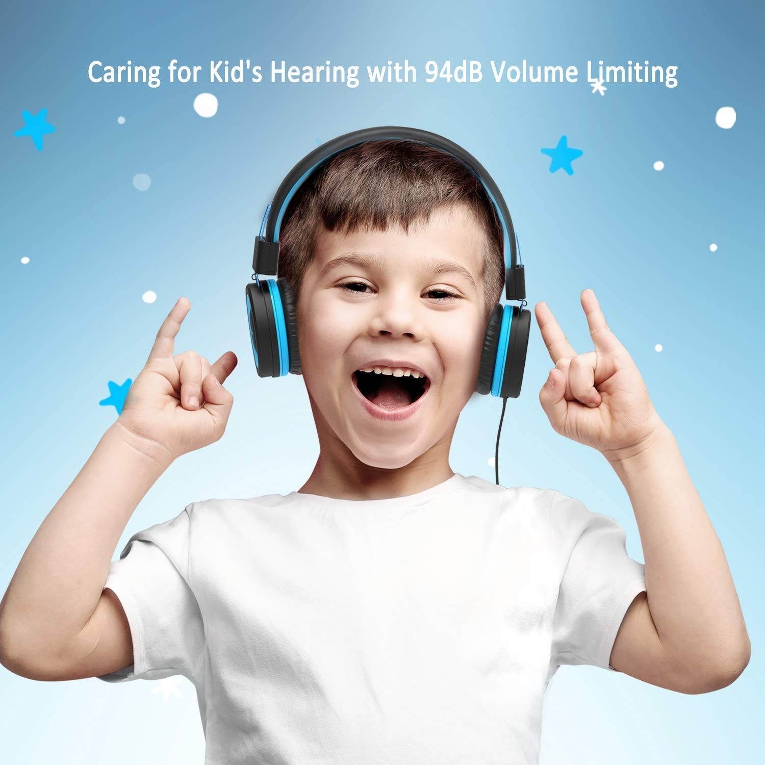 iClever HS14 Kids Headphones, Headphones for Kids with 94dB Volume Limited for Boys Girls, Adjustable Headband, Foldable, Child Headphones on Ear for Study Tablet Airplane School, Black