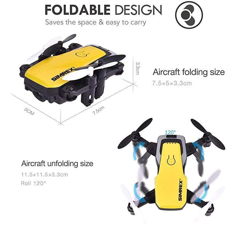 X300C 8816 Mini Drone with Camera WiFi HD FPV Foldable RC Quadcopter Rtf 4CH 2.4Ghz Remote Control Headless [Altitude Hold] Super Easy Fly for Training - Yellow