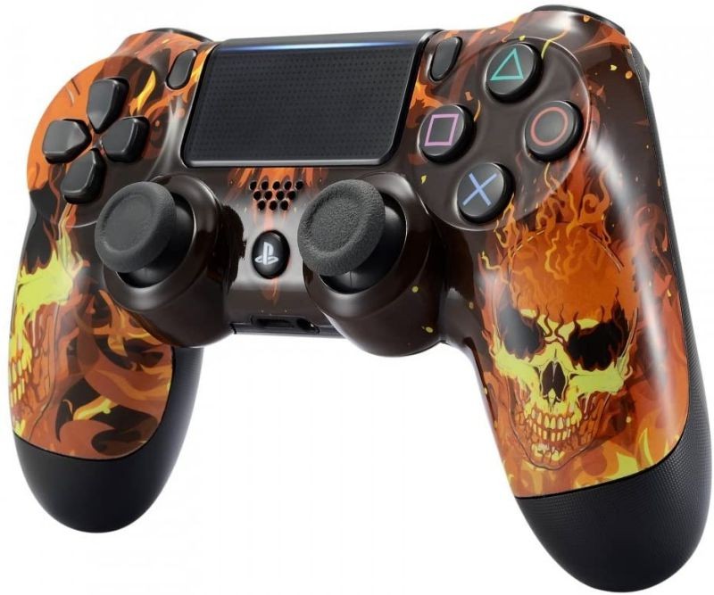 eXtremeRate Fire Skulls Hydro Dipped Front Housing Shell Case, Faceplate Cover Replacement Kit for Playstation 4 PS4 Slim PS4 Pro Controller (CUH-ZCT2 JDM-040/050/055) - Controller NOT Included
