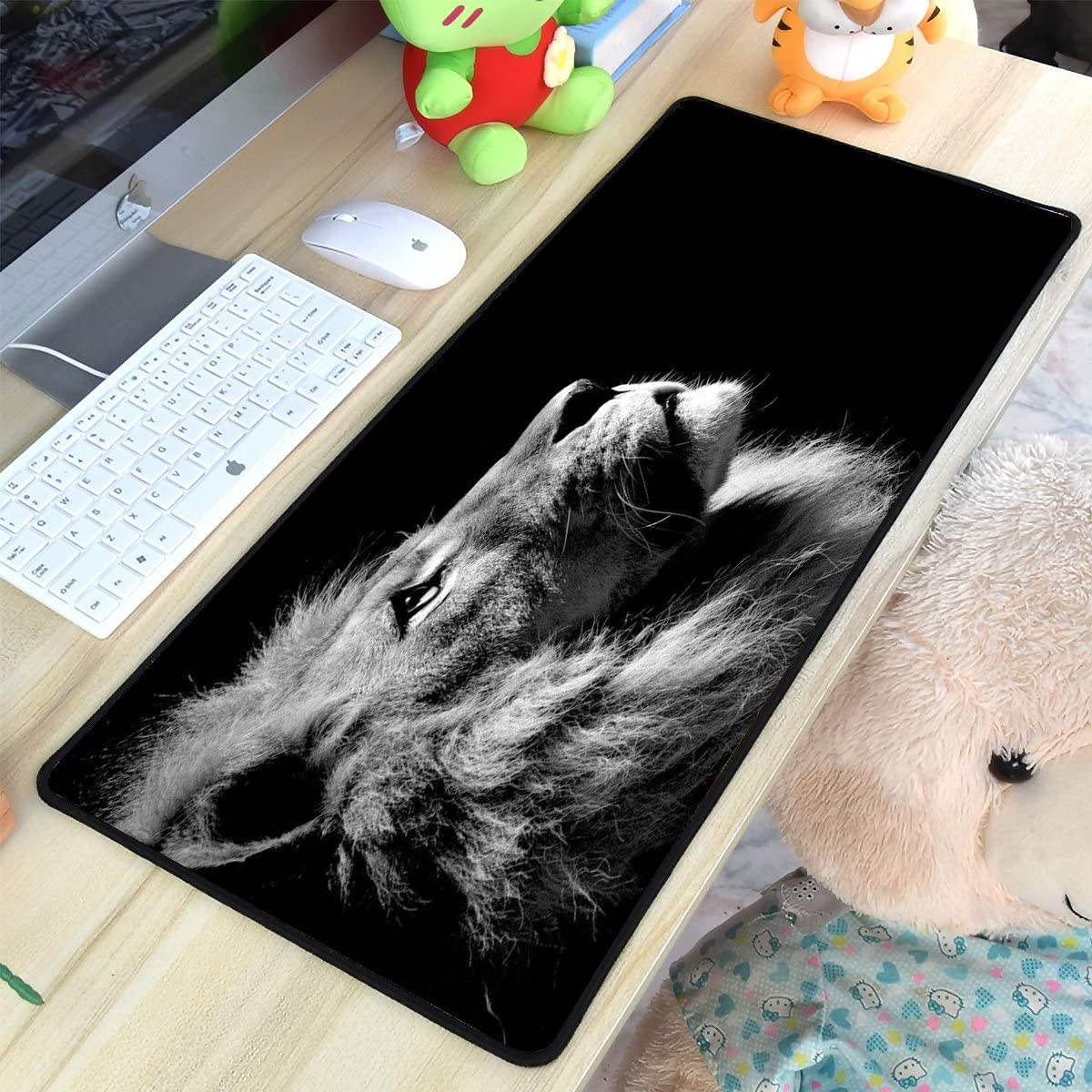 Large Gaming Mouse Pad Lonely-Lion with Edge Stitching|Extended XXL Size, Heavy|Thick, Waterproof & Foldable Mat for Desktop,Laptop,Keyboard, 31.5"x11.8"x0.15"Desk Pad with High Resolution by Qisan