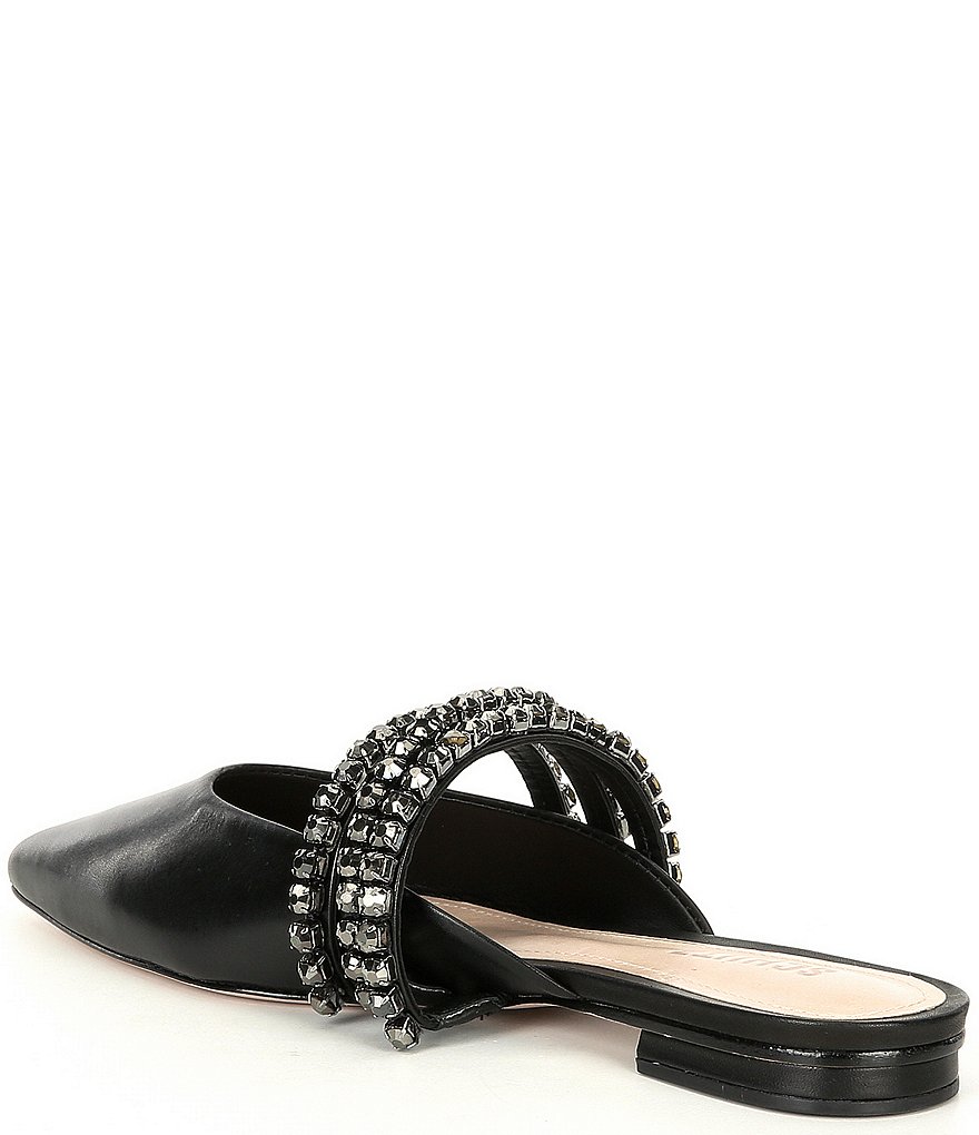 Schutz Smile Leather Crystal Encrusted Strap Ponted Toe Dress Mules