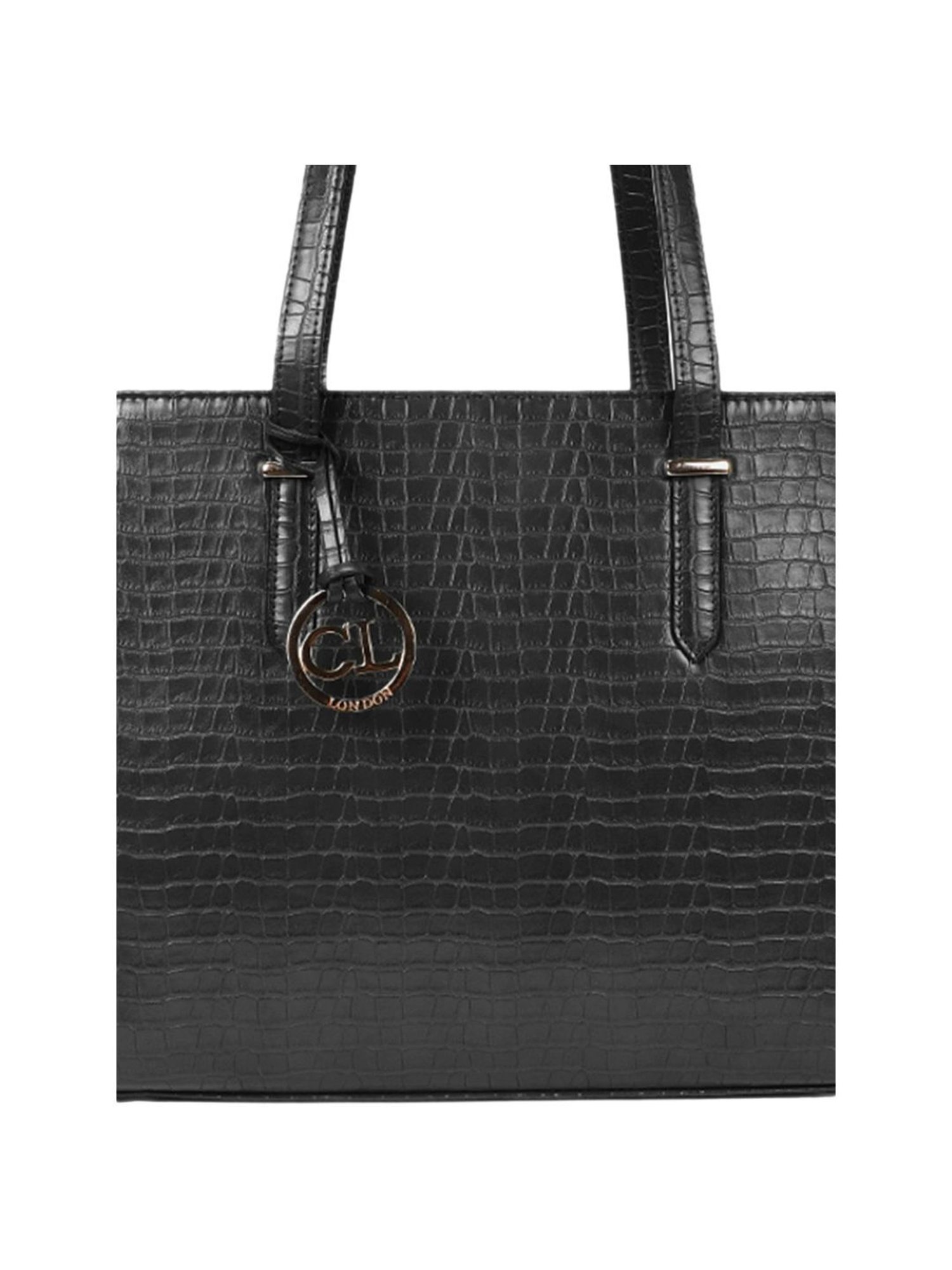 Carlton London Black Textured Medium Handbag