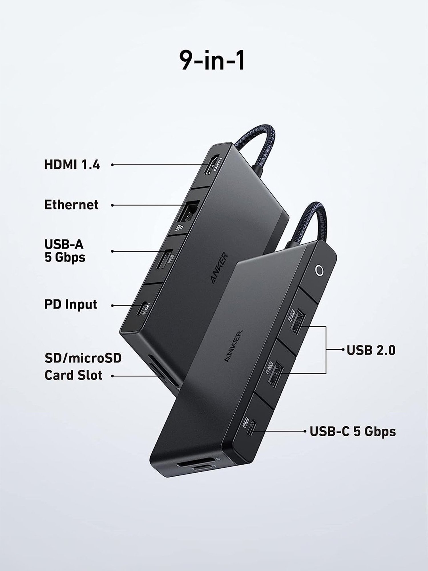 Anker USB C Hub, 552 USB-C Hub (9-in-1, 4K HDMI) with 100W Power Delivery (Black)