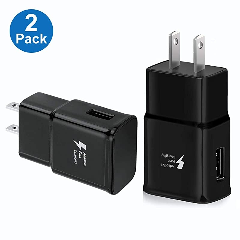 Fast Charger Adapter Adaptive Fast Charging Wall Charger Compatible Galaxy S8 S10 S9 S7 S6 / Plus/Edge/Active, Note 9, Note 8, Note 5, EP-TA20JBE Quick Charge (2 Pack Black)