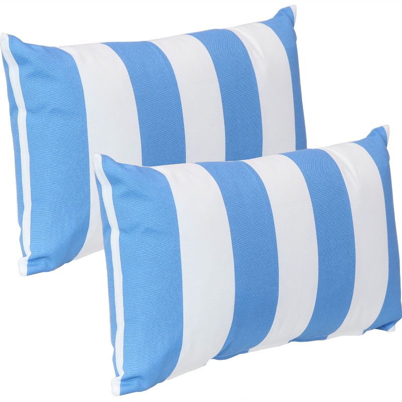Sunnydaze Indoor/Outdoor Weather-Resistant Polyester Lumbar Decorative Pillow with Zipper Closure - 12" x 20" - Beach Bound Stripe - 2pk
