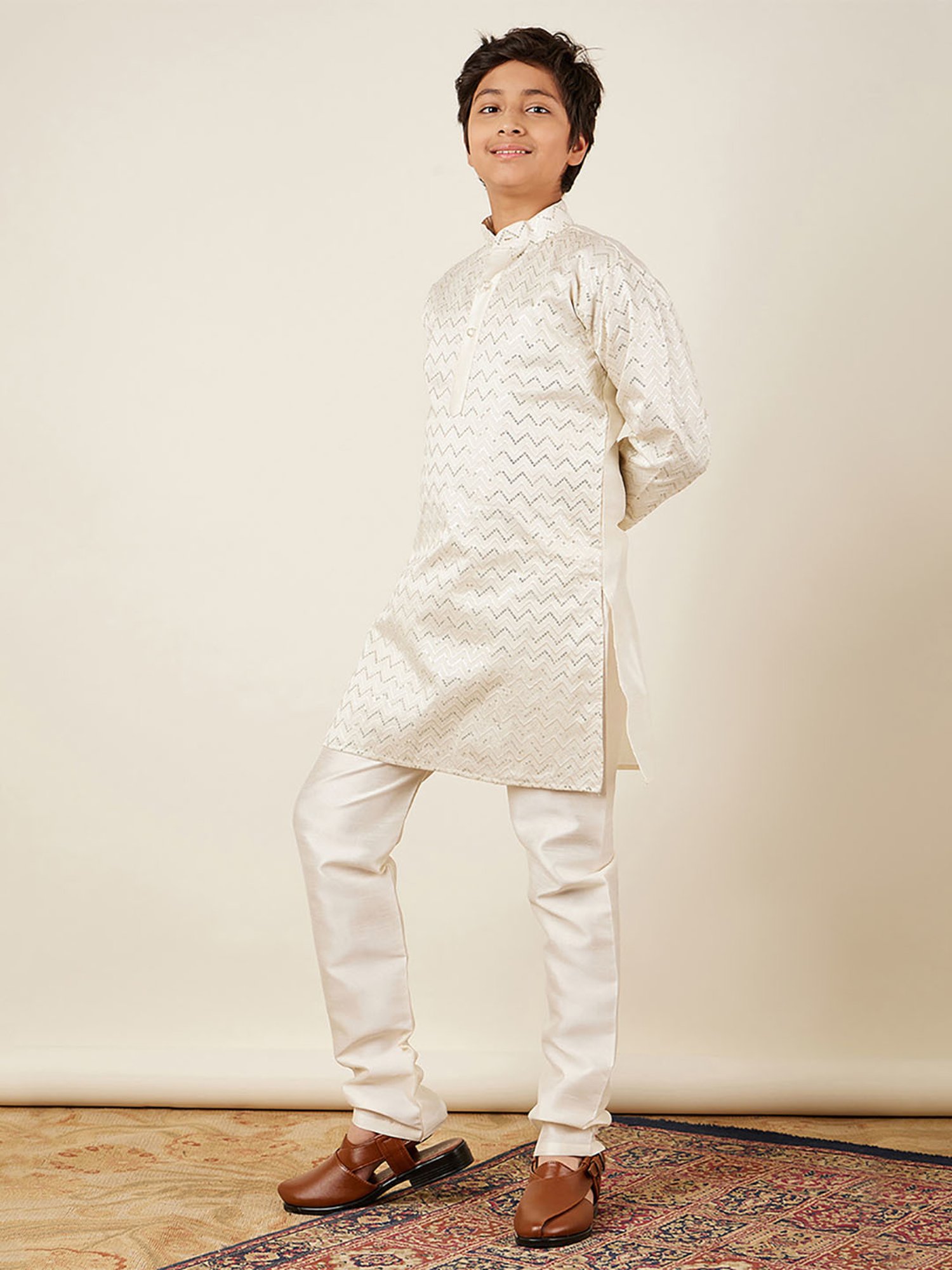 AJ Dezines Kids Blue Embellished Full Sleeves Kurta with Pyjamas