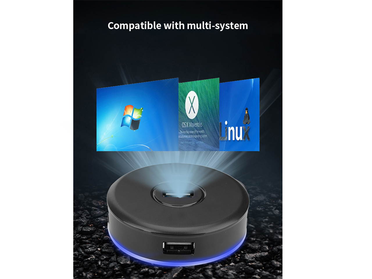 NOTEBOOK 4-PORT USB 3.0 HUB WITH ROUND CONNECTOR LED FAST CHARGING DATA TRANSMISSION (4-PIN, BLACK)