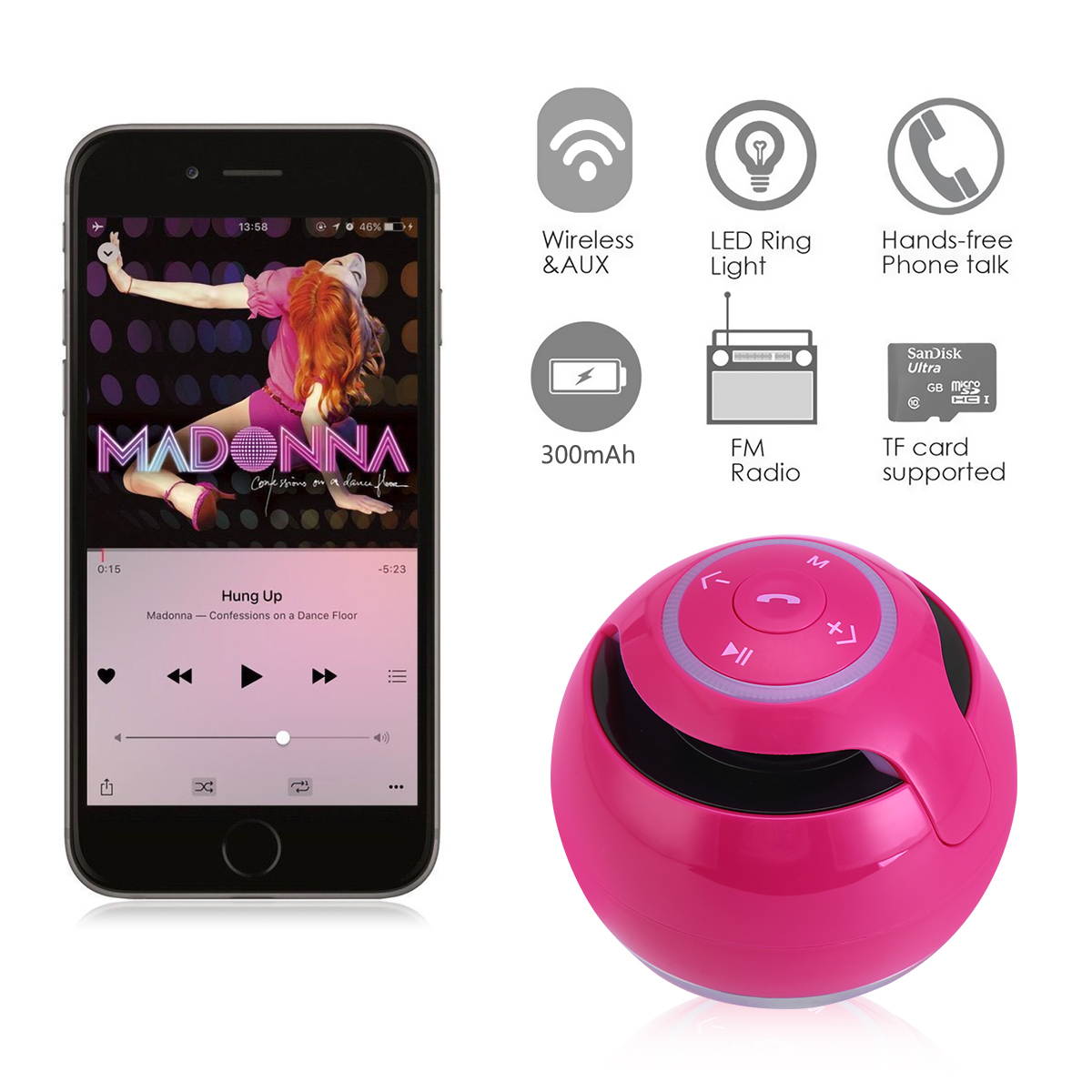 Wireless LED Mini Bluetooth Speaker Portable Super Bass Stereo USB/TF/FM Radio Black