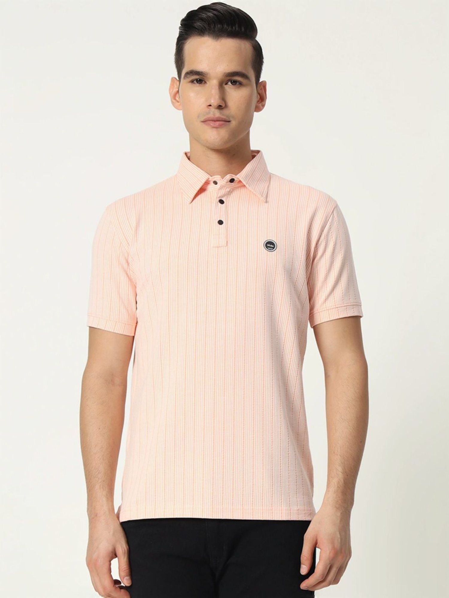 Tab91 Pink Regular Fit Striped Polo T-Shirts