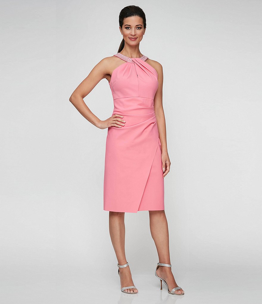 Marina Sequin Lace Round Neck 3/4 Sleeve Sheath Dress