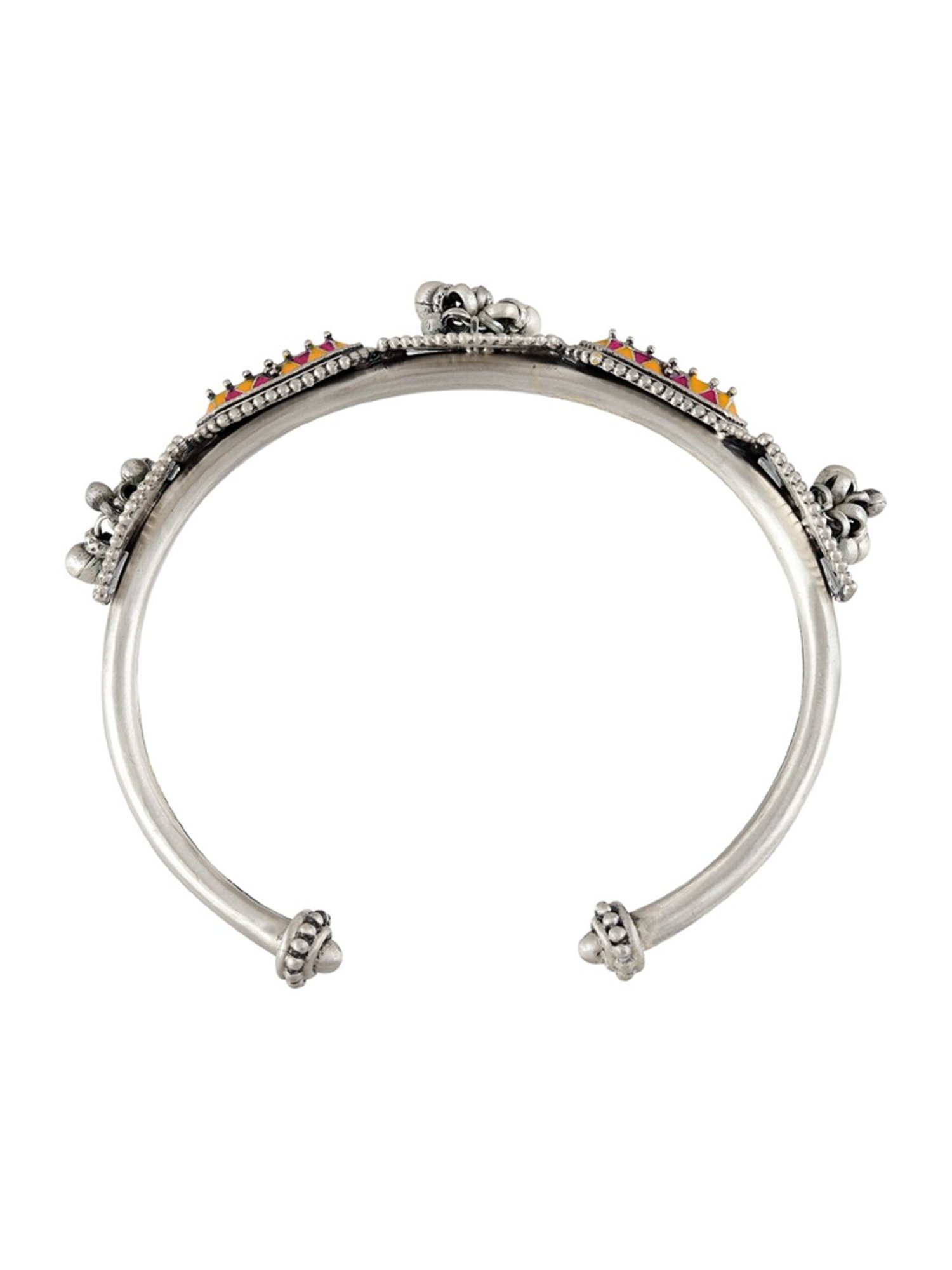 Tribe Amrapali 92.5 Sterling Silver Taveez Ghungroo Flexible fit Bracelet for Women