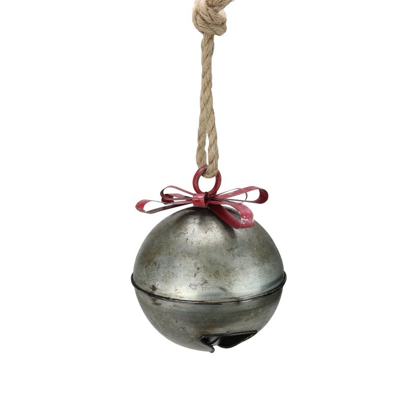 Raz Imports 9.25" Gray and Red Round Rustic Finish Hanging Bell Christmas Ornament