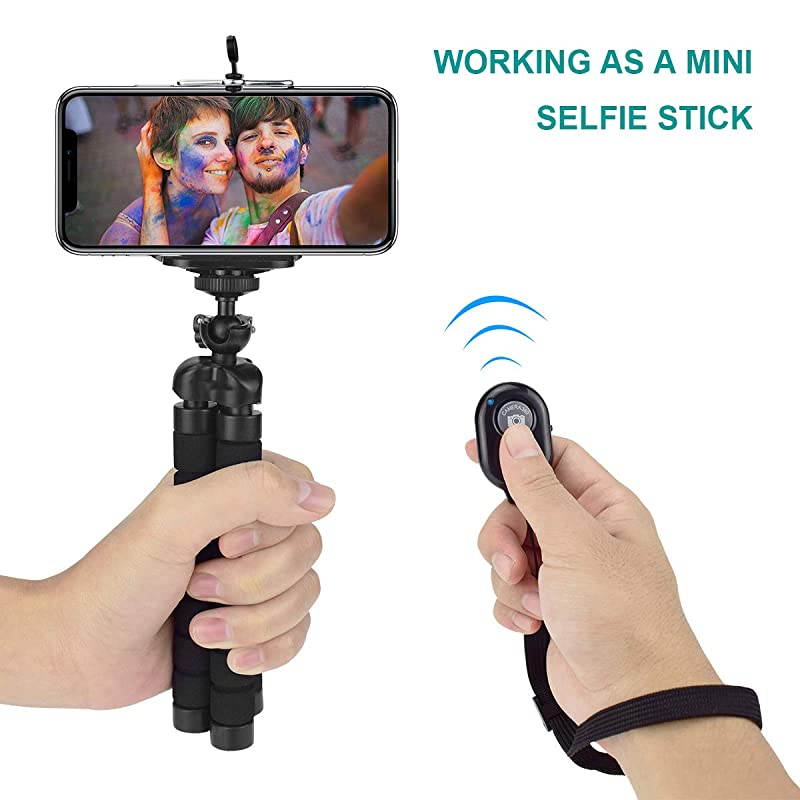 Selfie Stick TripodFlexible Mini Phone Tripod Portable Monopod Stand Holder with Bluetooth Wireless Remote System iOSAndroid for iPhone 88 PlusSamsung GalaxyHuaweiXiaomiSonyLG Black
