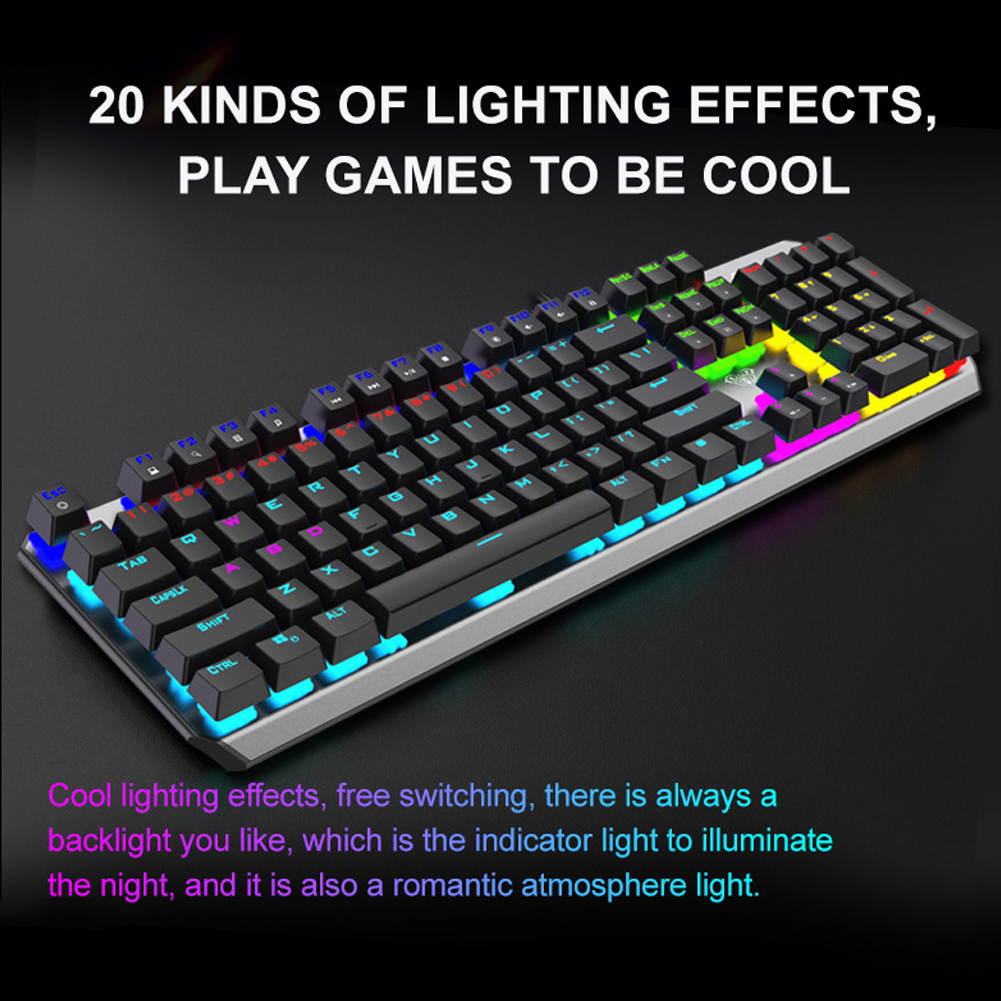 AULA F2066 II Wired Mechanical Gaming Keyboard with 104 Keys Support 6-key and N-key Mode Metal Panel Keyboard, Black