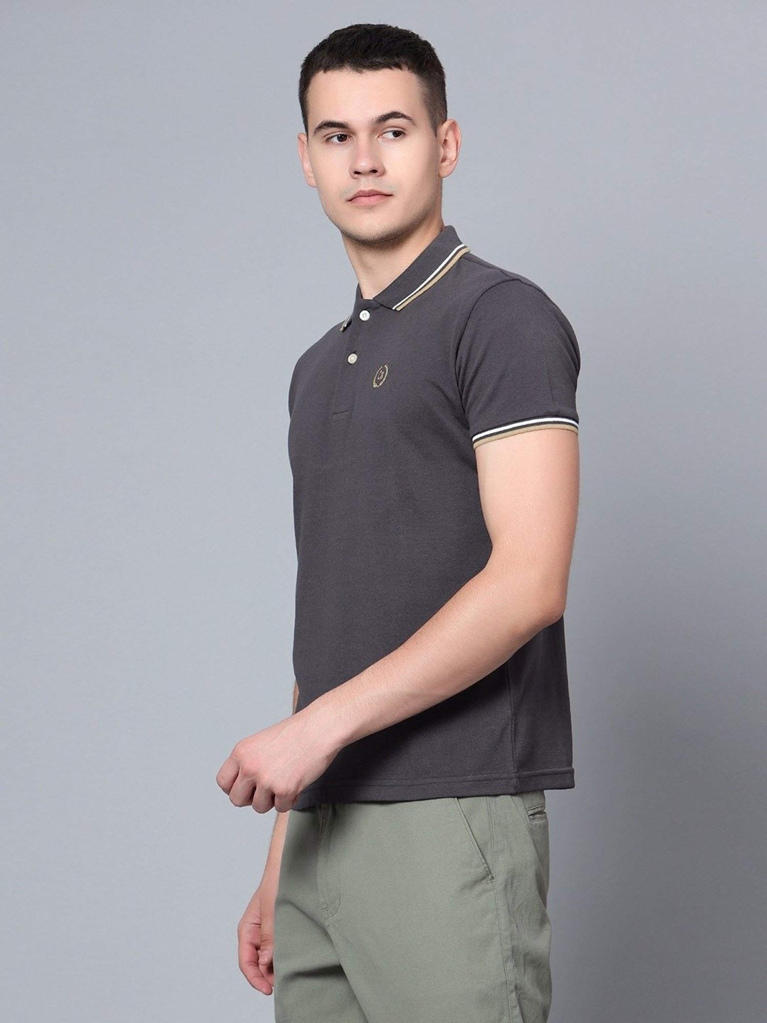 Cantabil Dark Grey Cotton Regular Fit Polo T-Shirt