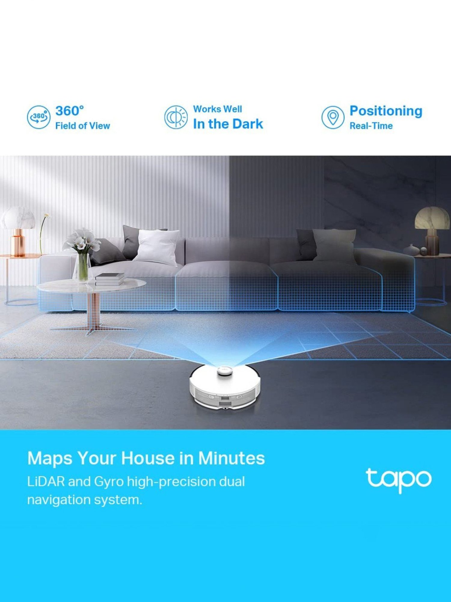 TP-LINK Lidar Navigation Robot Vacuum & Mop Cleaner with 4L Dust Bag, App Control (White)