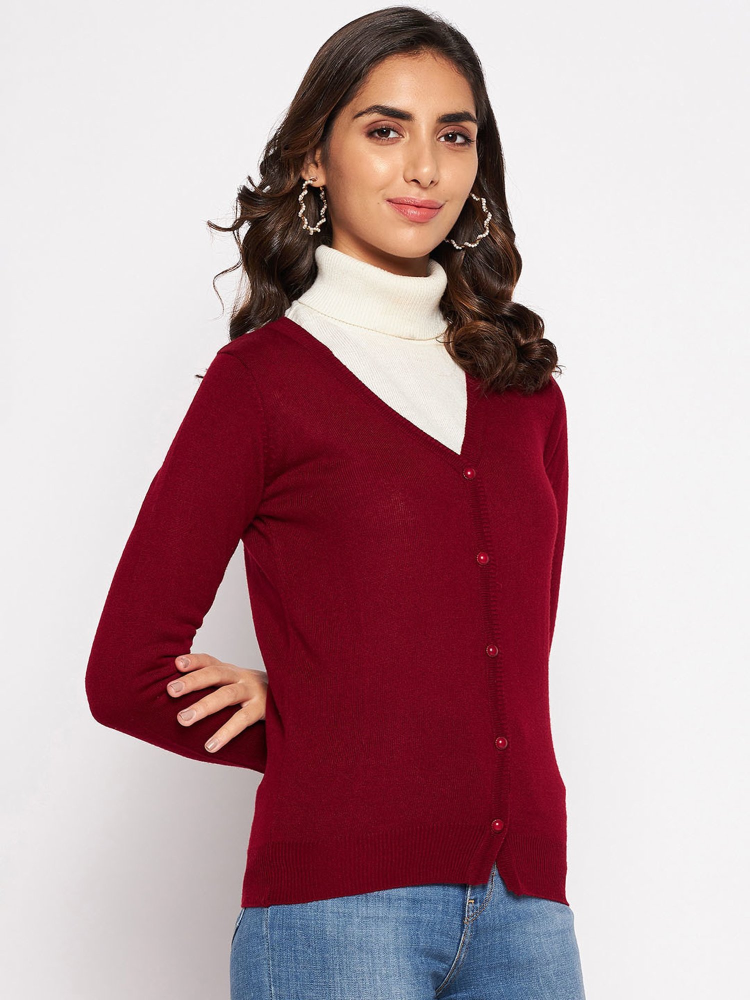 Crozo By Cantabil Maroon Cardigans