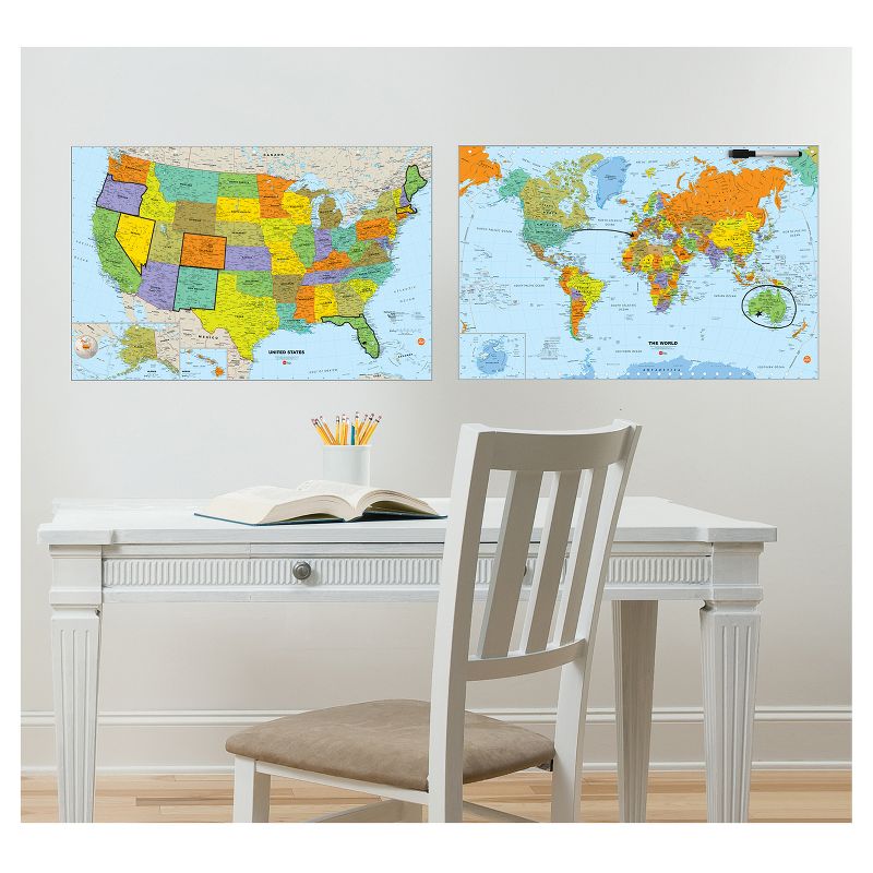Wall Pops! White Board Decals 2ct - World and US Maps