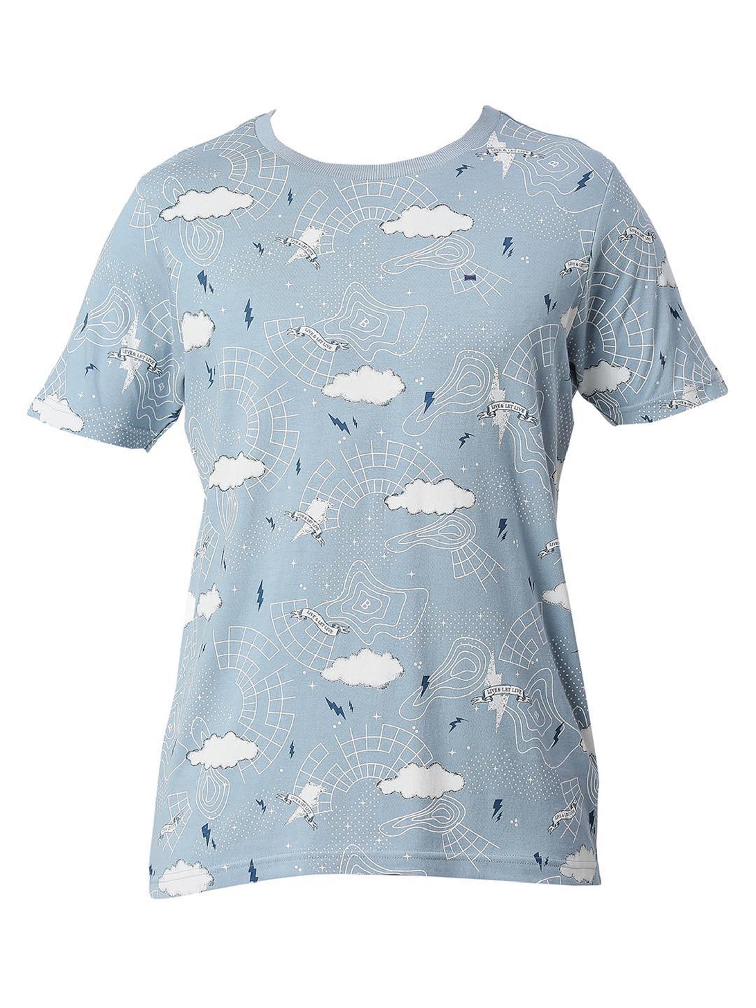 Basics Mid Blue  Slim Fit Printed T-Shirt