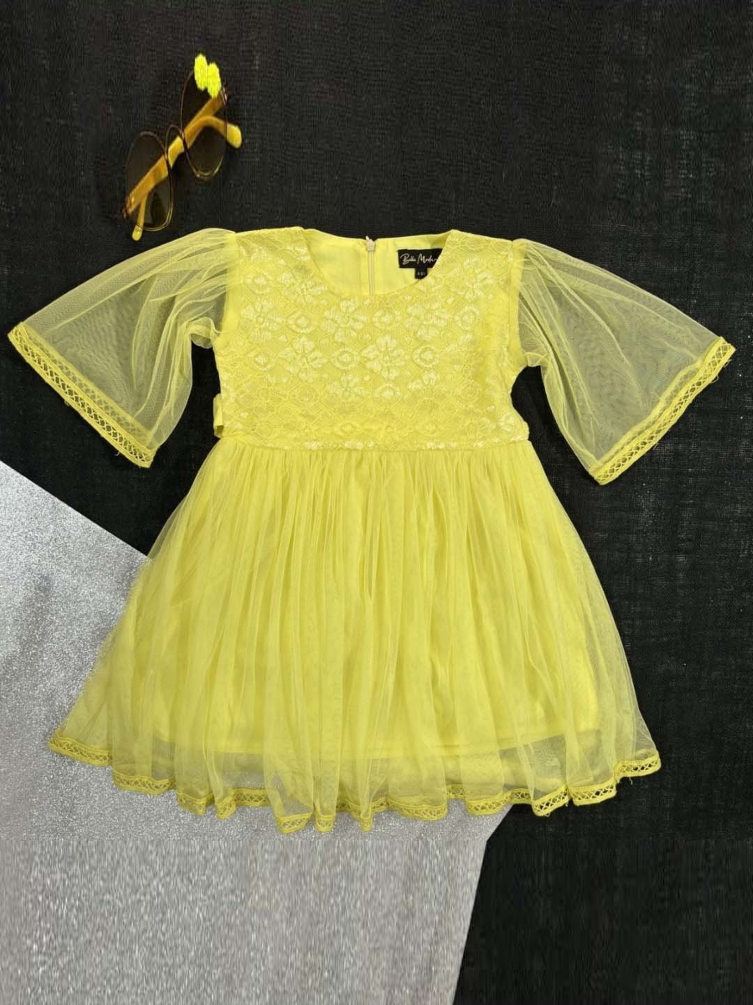Bella Moda Kids Yellow Embroidered Dress