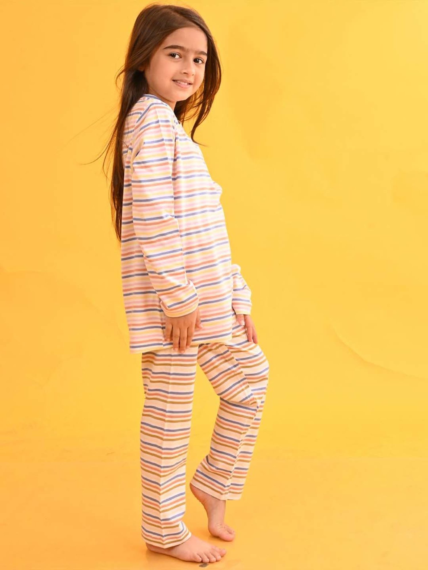 Anthrilo Kids Beige Cotton Striped Full Sleeves T-Shirt & Trouser