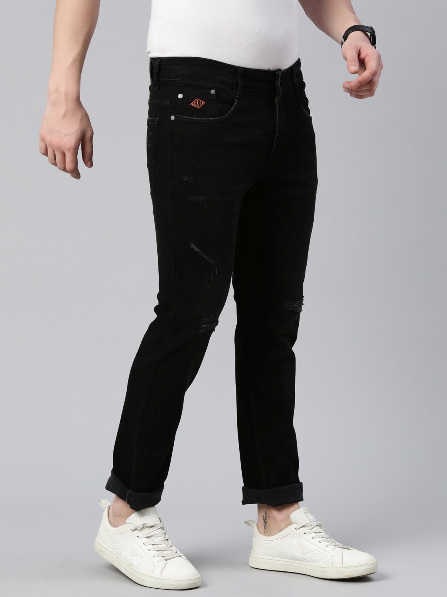 CINOCCI Black Cotton Slim Fit Jeans