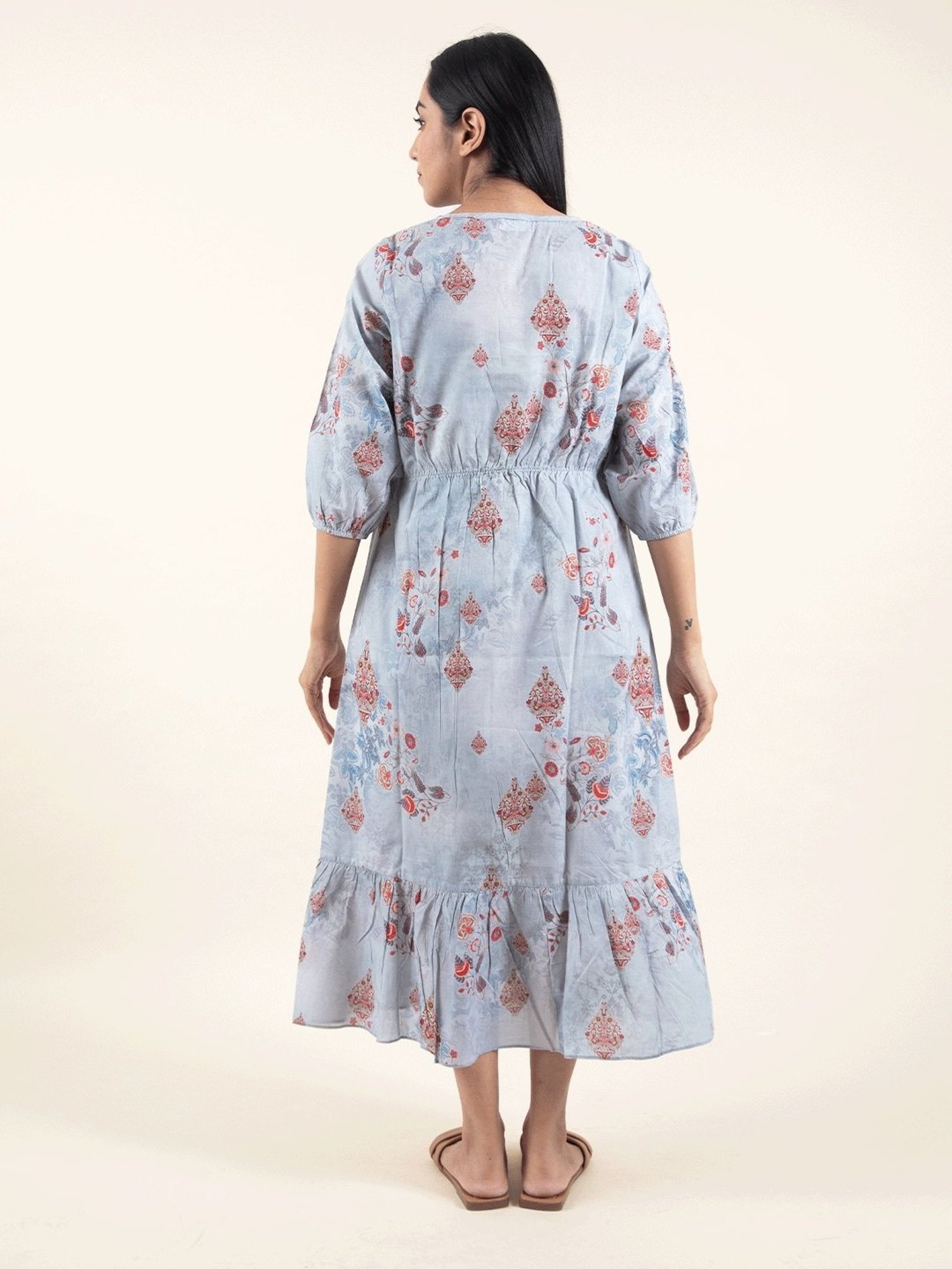 Zuri Grey Digital print Cotton Dress