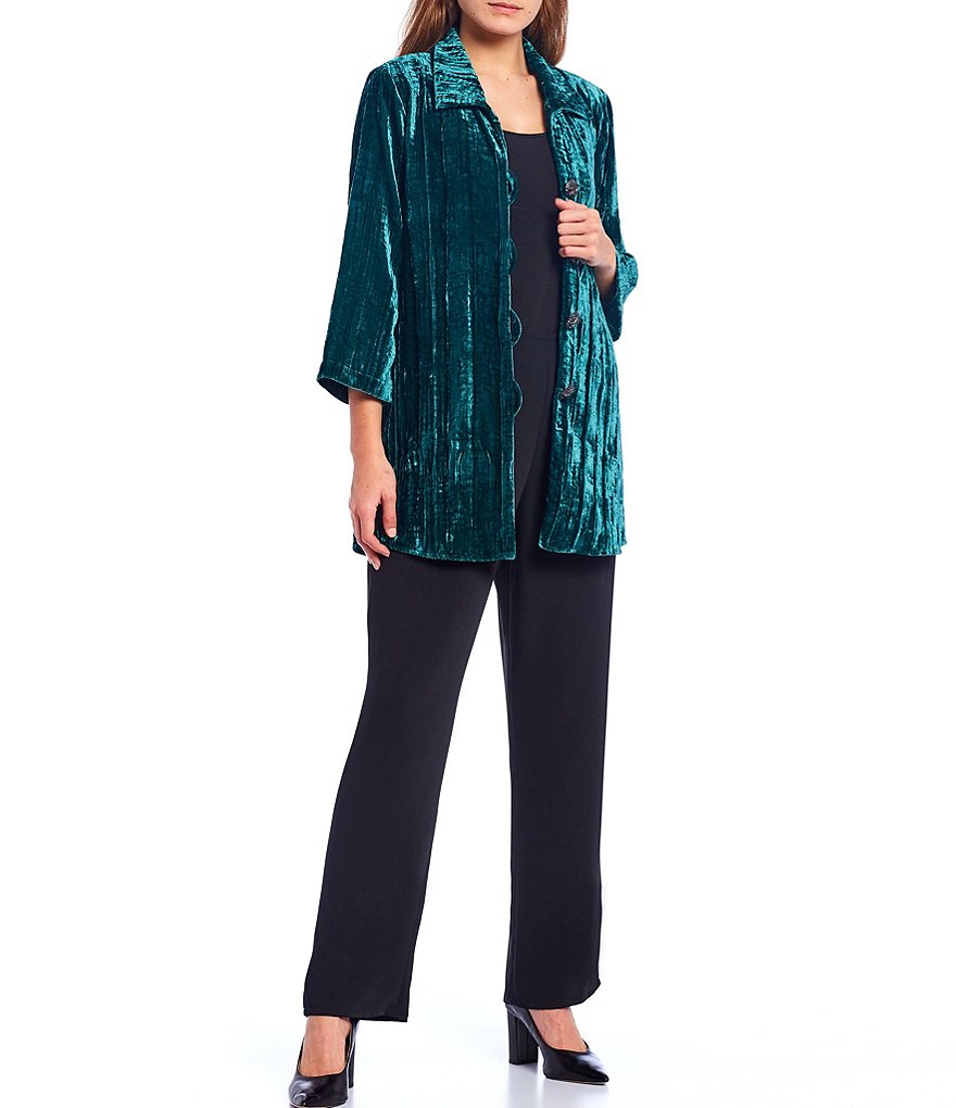 Caroline Rose Crinkle Velvet Jewel Tone Shirt Jacket