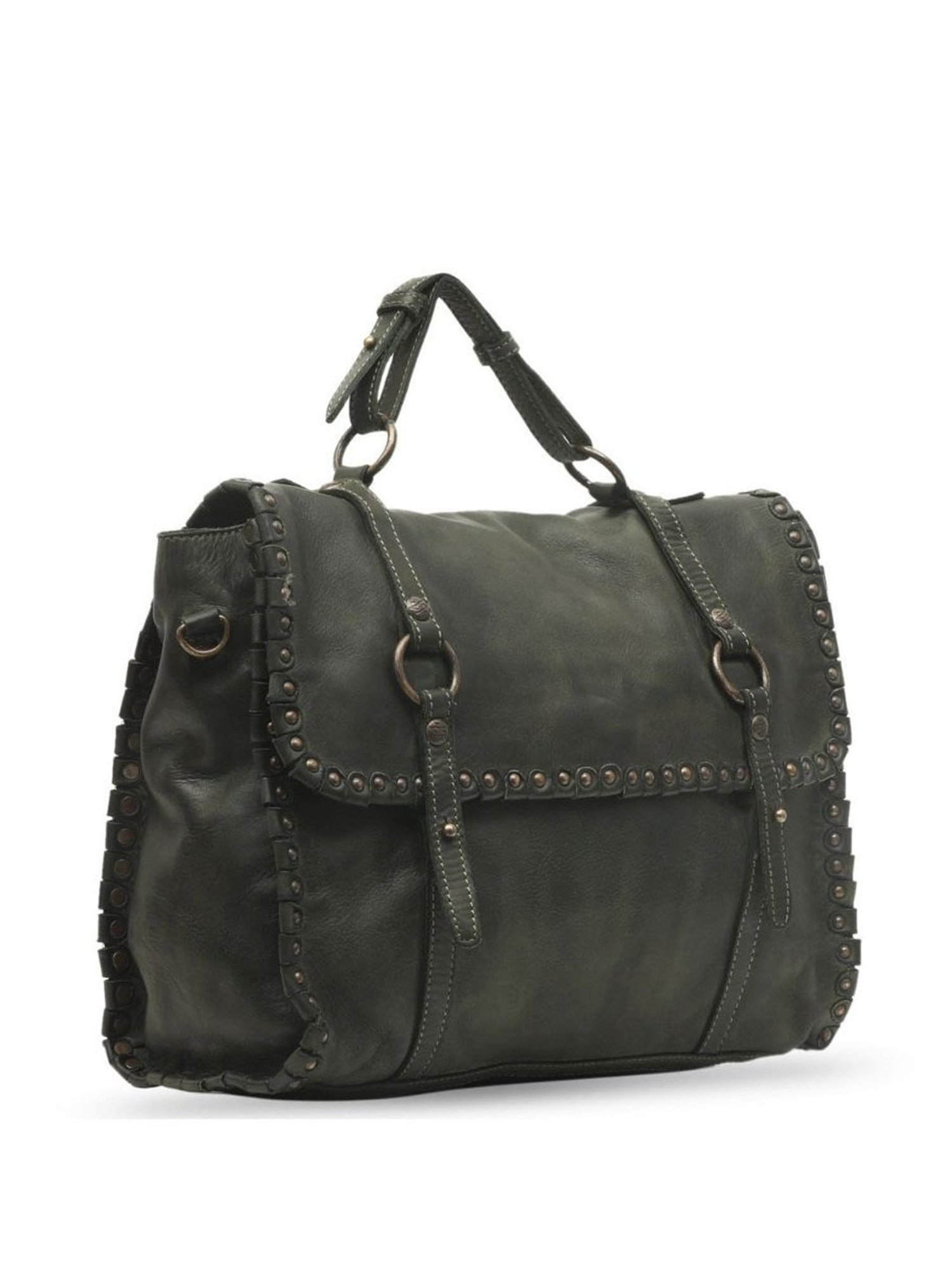 KOMPANERO Amara Green Leather Rivets Messenger Bag