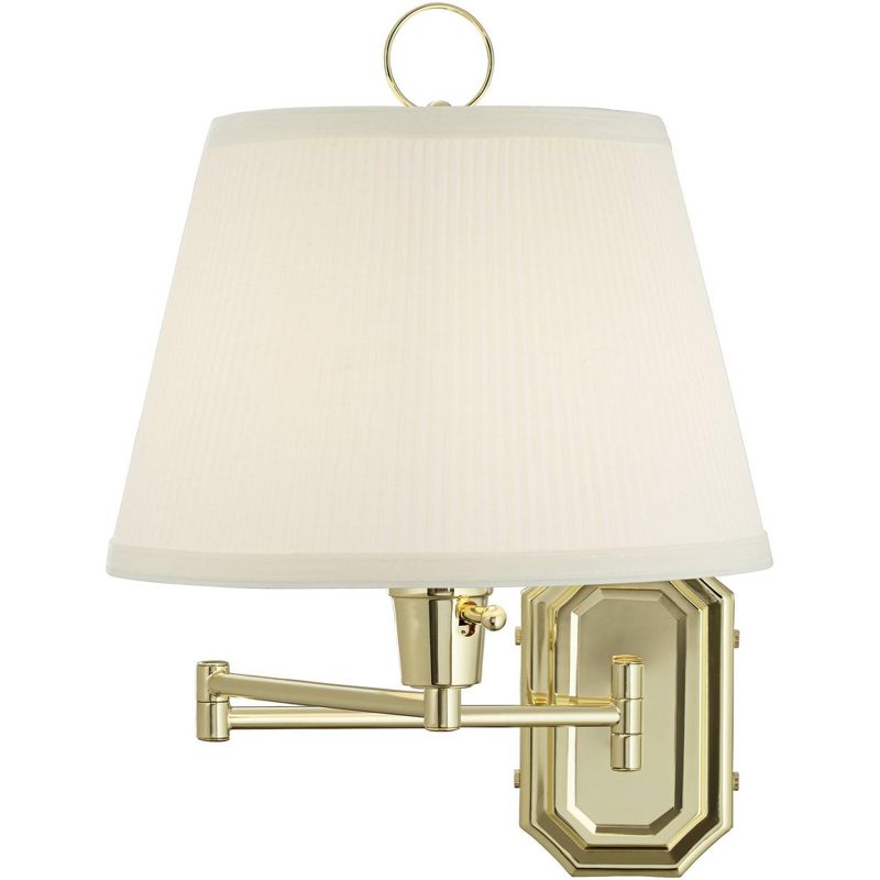 Barnes and Ivy Swing Arm Wall Lamp Brass Plug-In Light Fixture Ivory Mushroom Pleated Shade Bedroom Bedside Living Room Reading