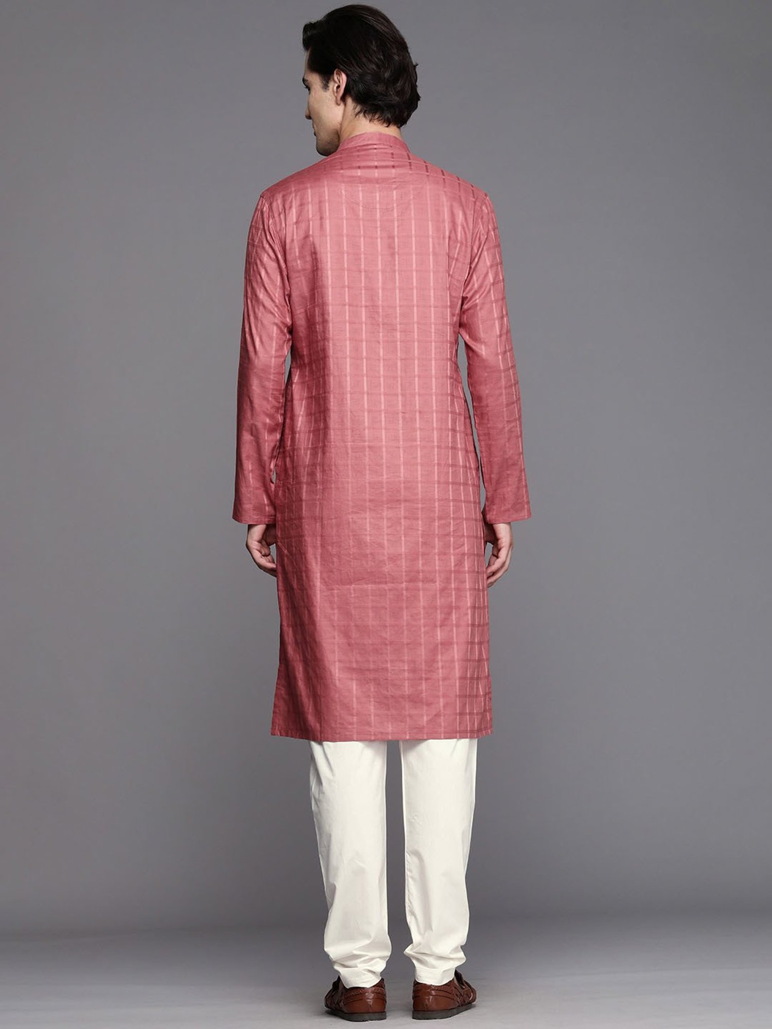Manyavar Rust & Light Cream Regular Fit Self Design Kurta & Pyjamas Set