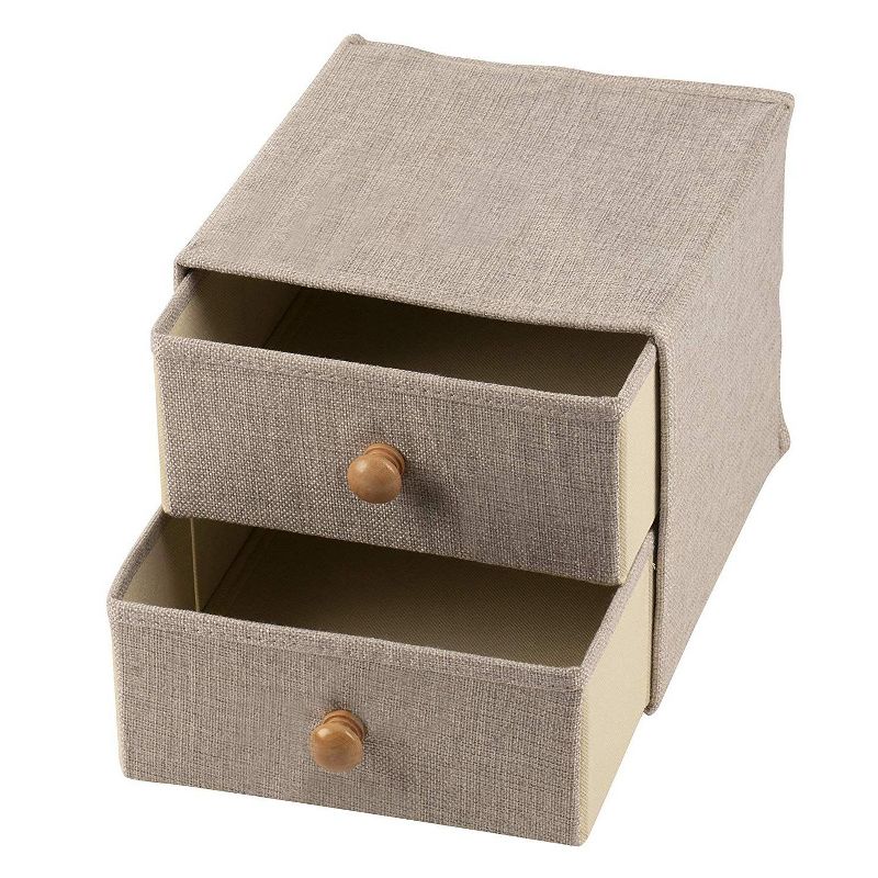 2-Tier Collapsible Fabric Drawer Storage Bins, Closet Clothes Dresser Underwear Organizer Box with Wood Knobs 9"x8.7"x8", Gray
