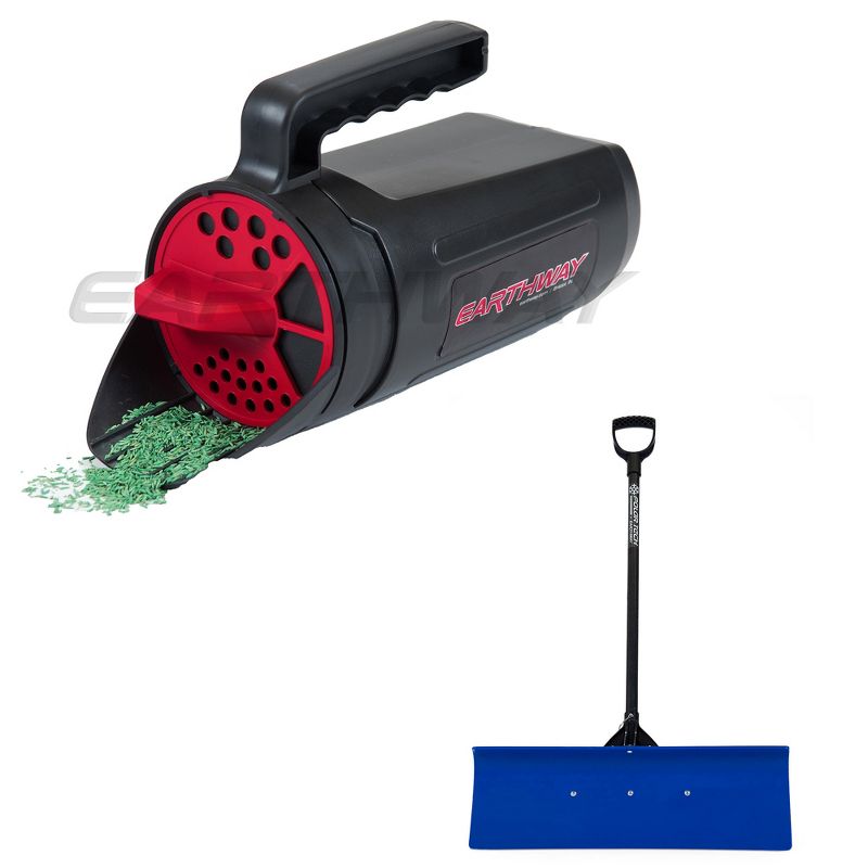 Earthway Handheld Portable Plastic Earthshaker & Professional 36-Inch Handle Snow Shovel with Wide Blade