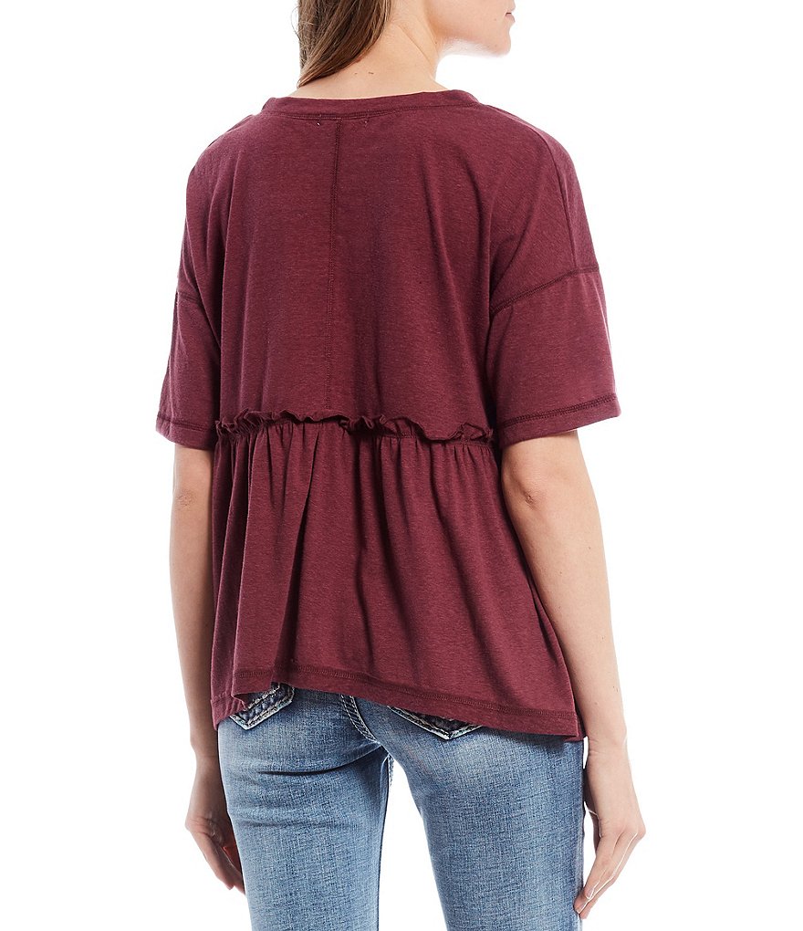 Coco + Jaimeson Short-Sleeve Button-Front Knit Babydoll Top