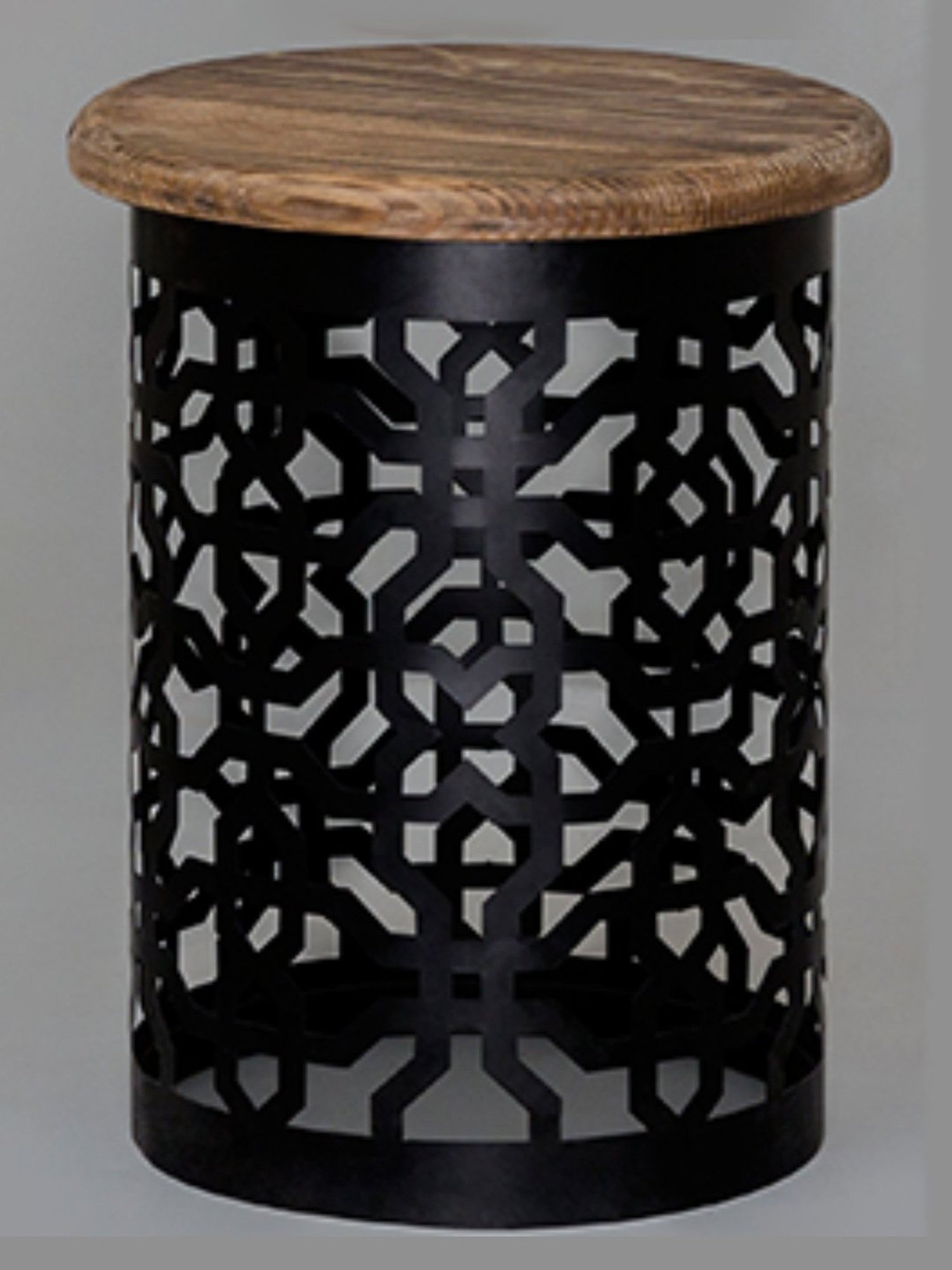 Artisans Rose Brown Pine Wood & Iron Stool with Filigree Stand