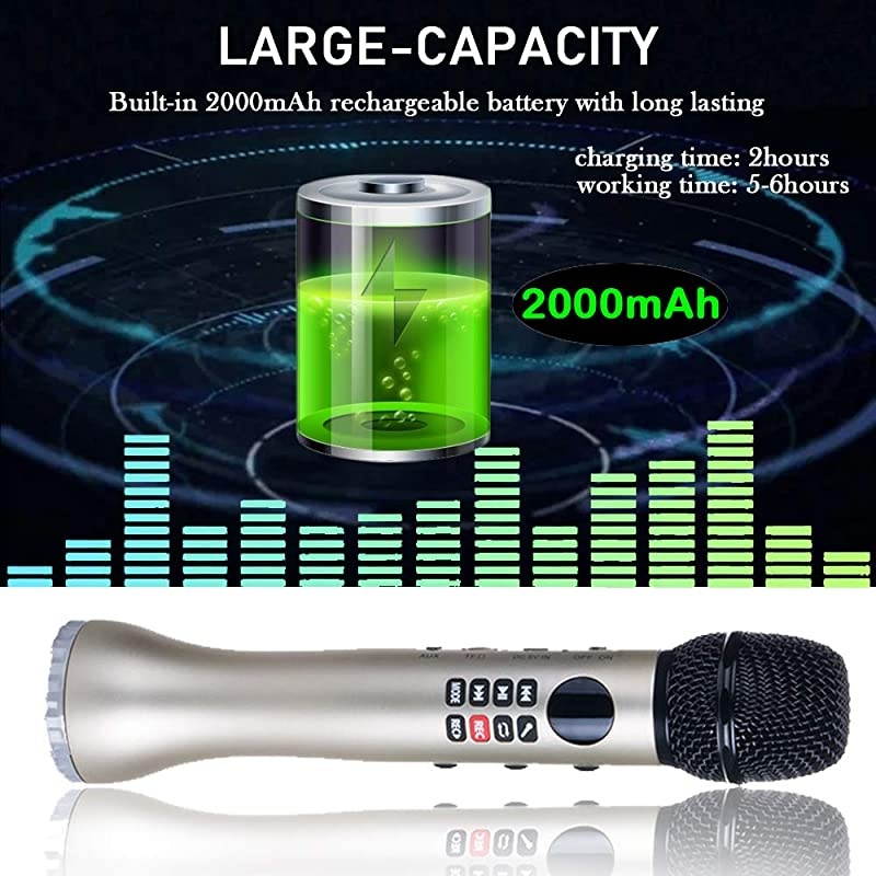 JM01 Karaoke Microphone Protable Wireless Bluetooth Microphone Speaker Singing Machine with Marvelous Echo Effect for BirthdayChristmas Gold