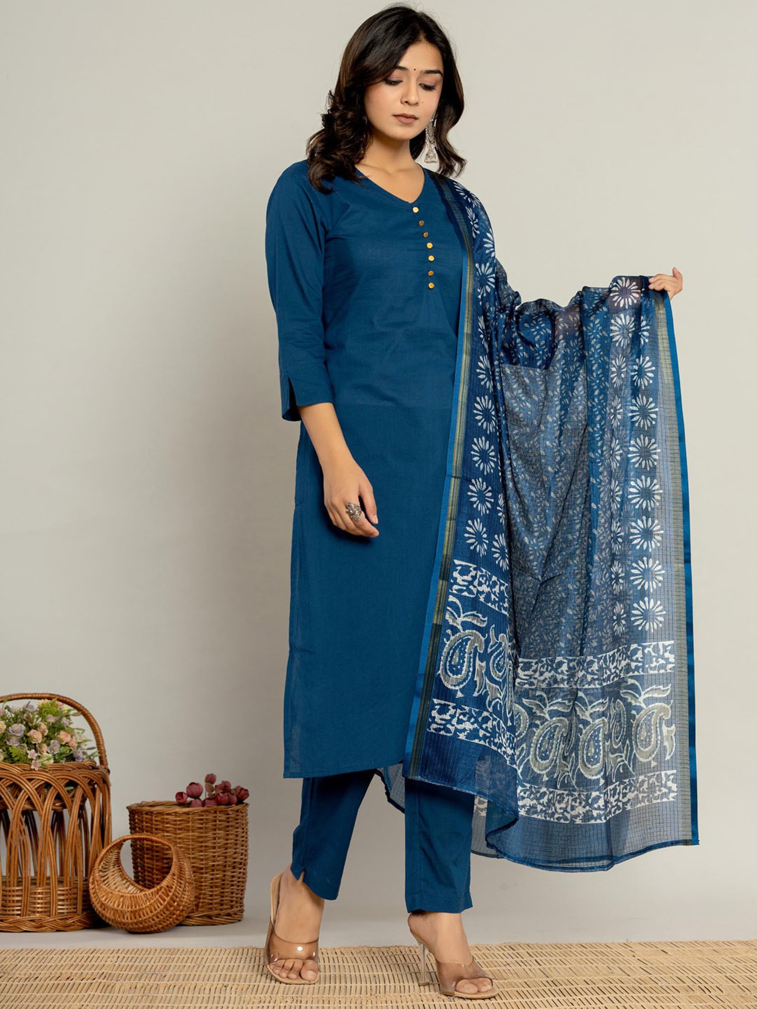 Autumnlane Prapti Indigo Cotton Suit Set