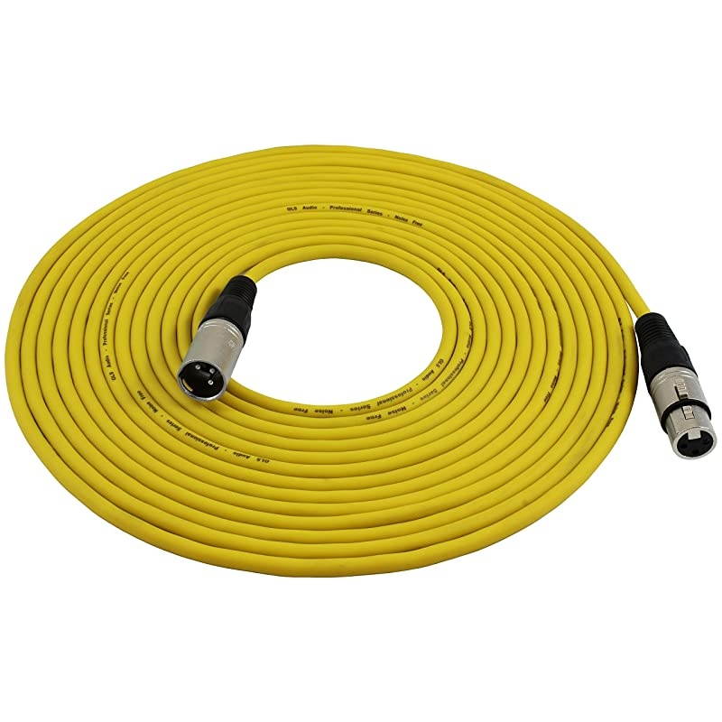 25ft Mic Cable Patch Cords - XLR Male to XLR Female Yellow Microphone Cables - 25' Balanced Mike Snake Cord - Yellow