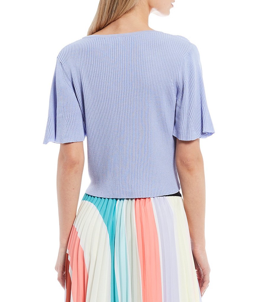 Lucy Paris Knit Button Front Short Sleeve Top