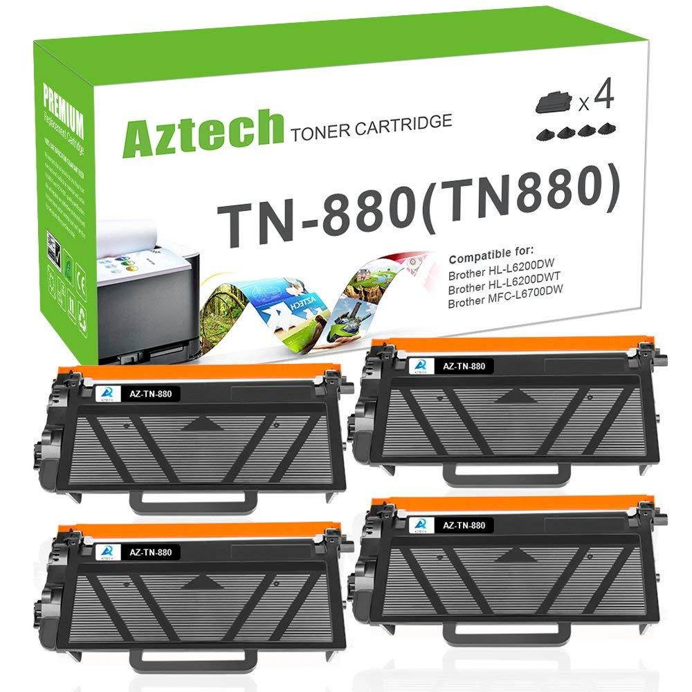 Aztech 4 PK 12,000 High Yield Black Compatible for Brother TN880 TN-880 HLL6200DW Toner Cartridge for Brother HL-L6200DW L6200DW HLL6200DWT MFCL6800DW MFCL6700DW HLL6300DW Toner Brother Laser Printer