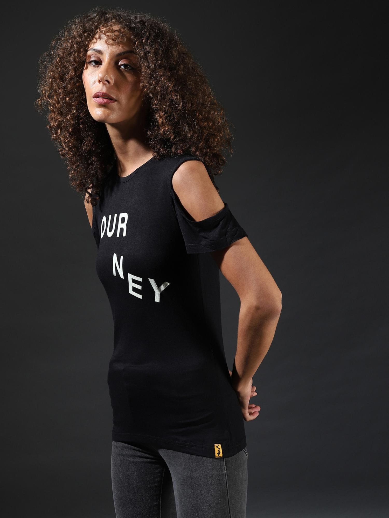 Campus Sutra Black Graphic Print Top