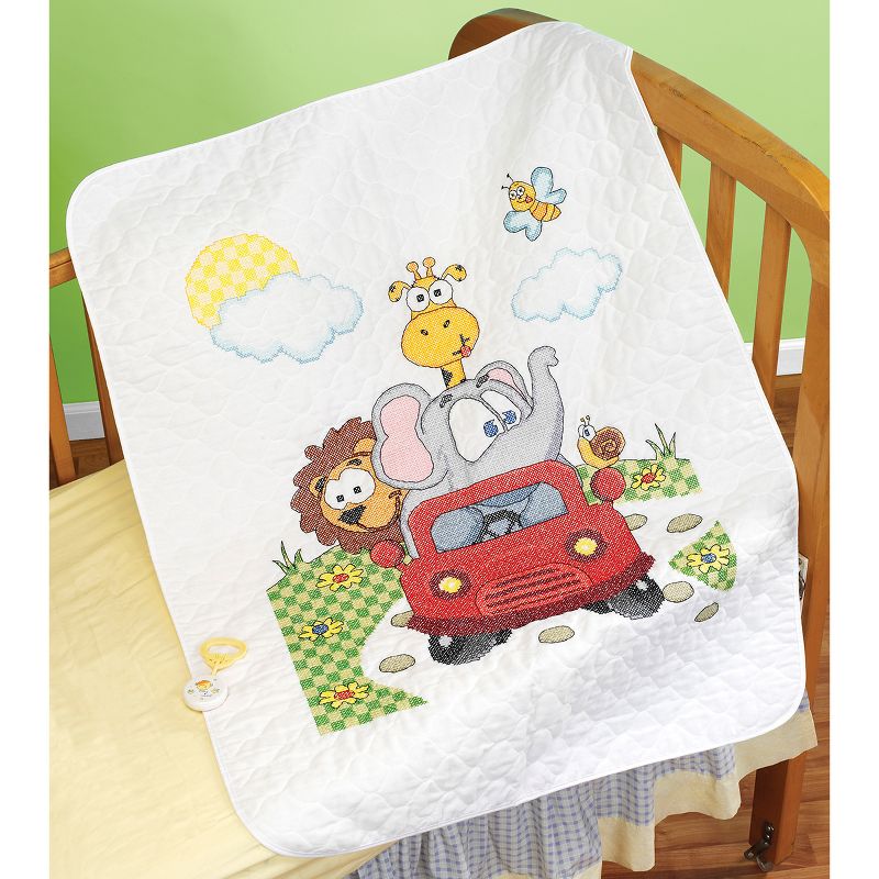 Janlynn Stamped Quilt Cross Stitch Kit 34"X43"-Animal Fun Ride