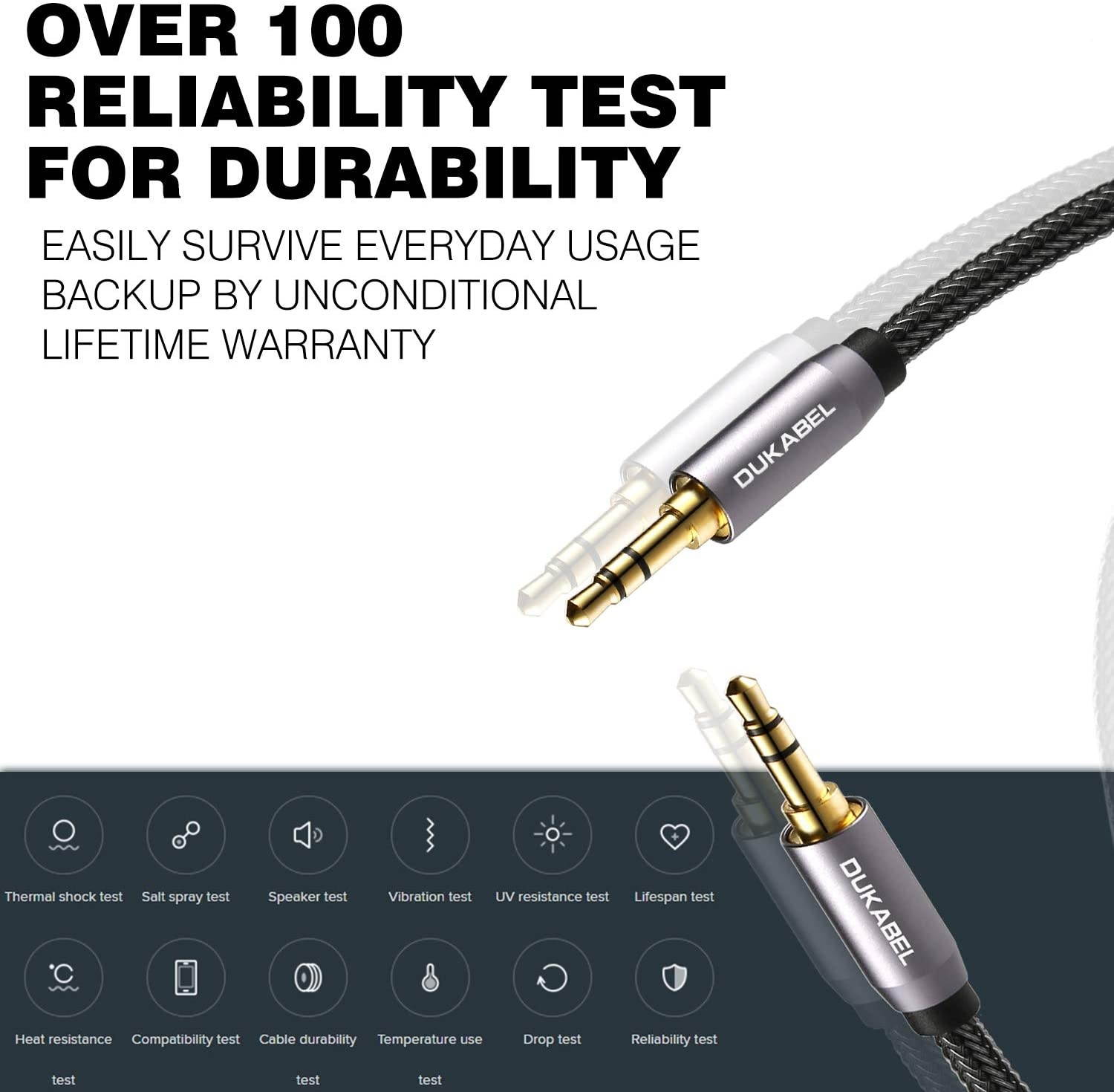 DuKabel Top Series 3.5mm AUX Cable Lossless Audio Gold-Plated Auxiliary Audio Cable Nylon Braided Male to Male Stereo Audio AUX Cord Car Headphones Phones Speakers Home Stereos (4 Feet (1.2 Meters))