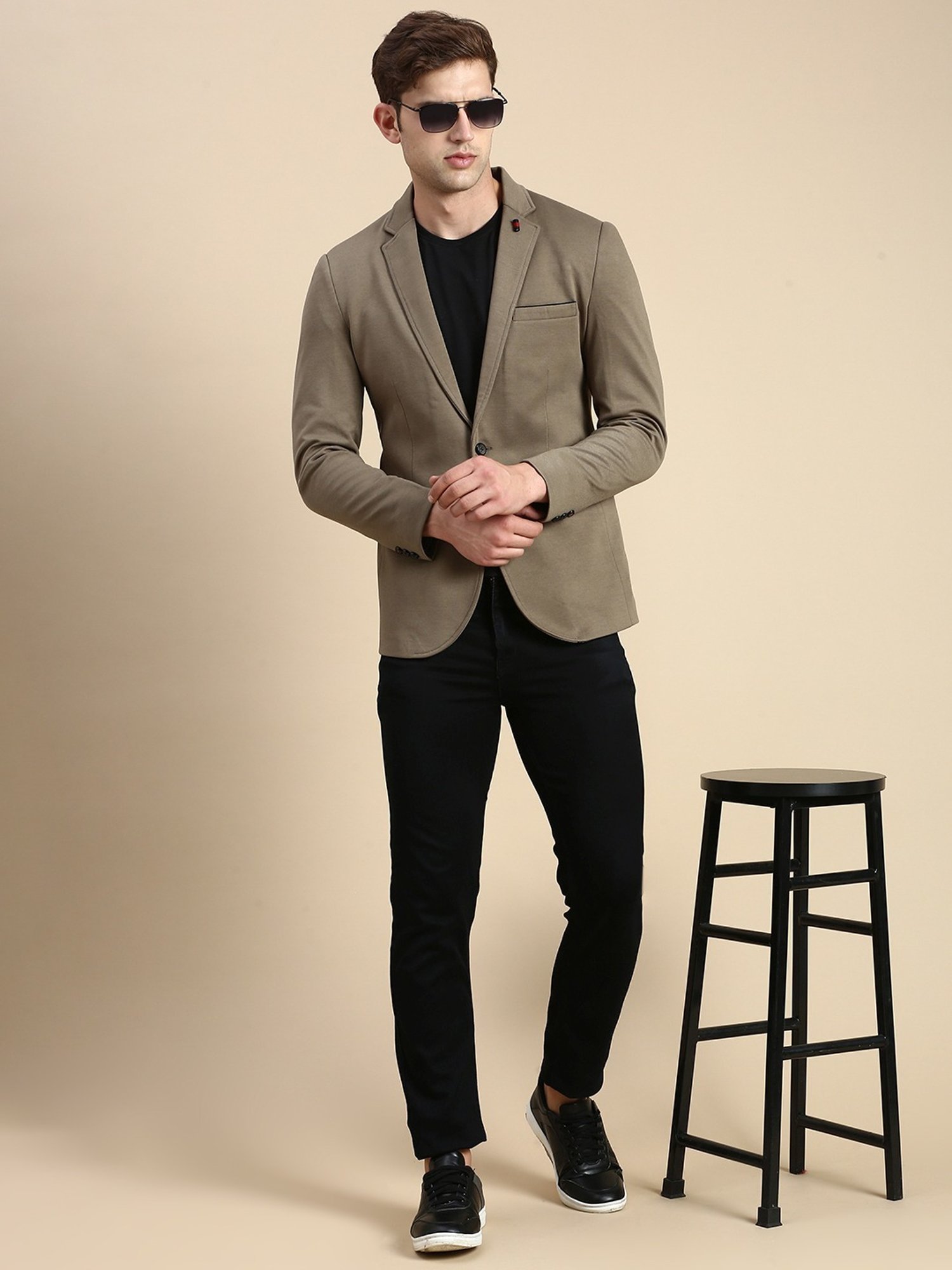 SHOWOFF Olive Cotton Slim Fit Blazer