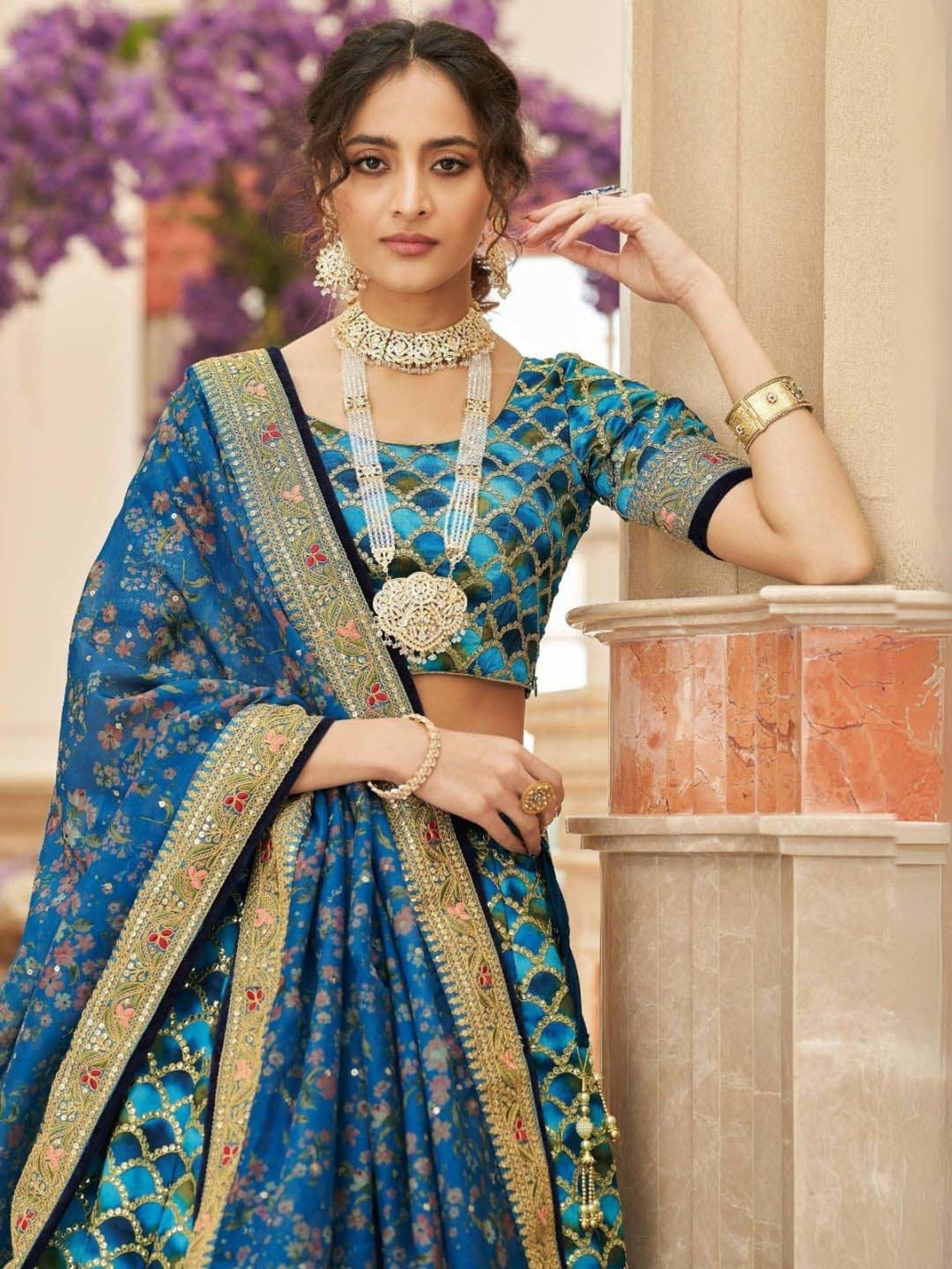 studiorasa Purple Hand Block Print Lehenga Set