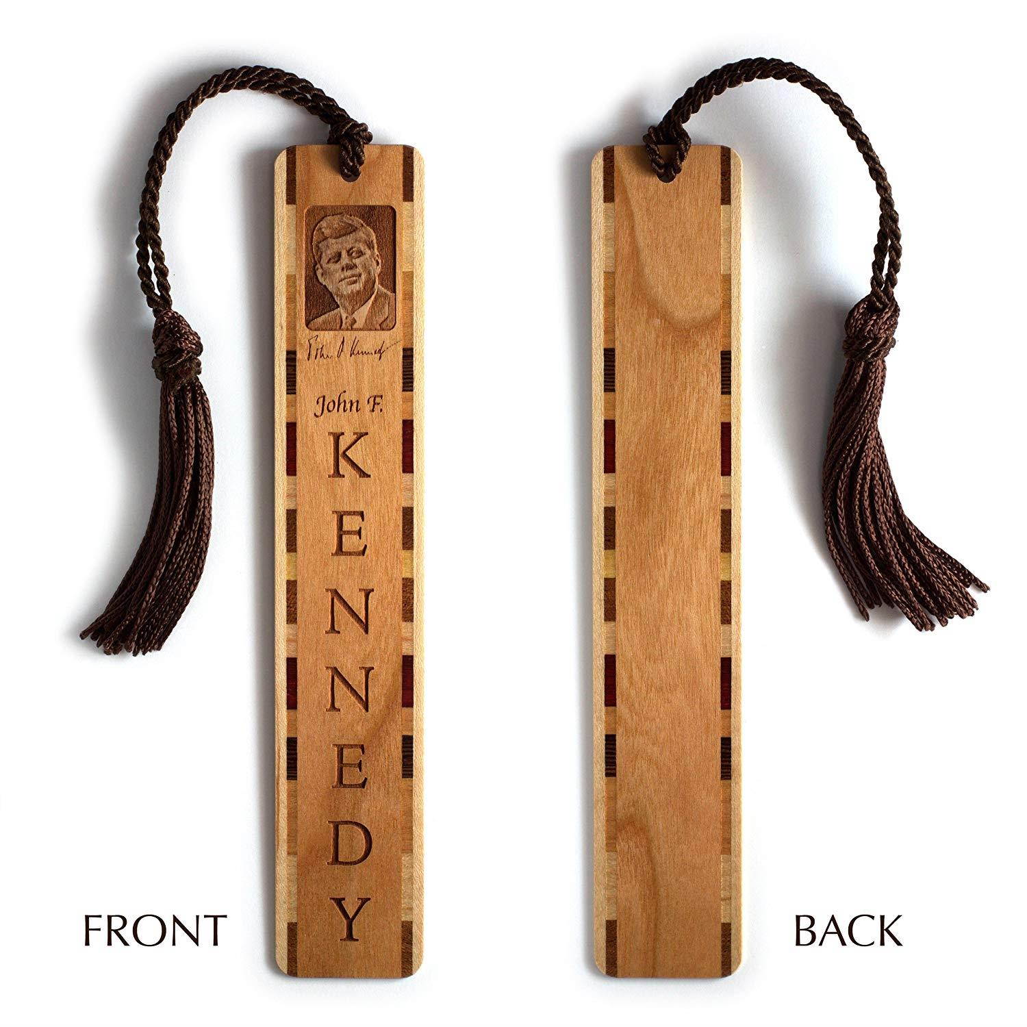 Engraved Wooden Bookmark - John F. Kennedy with Brown Rope Tassel - Search B079MGL99Z to see personalized version.