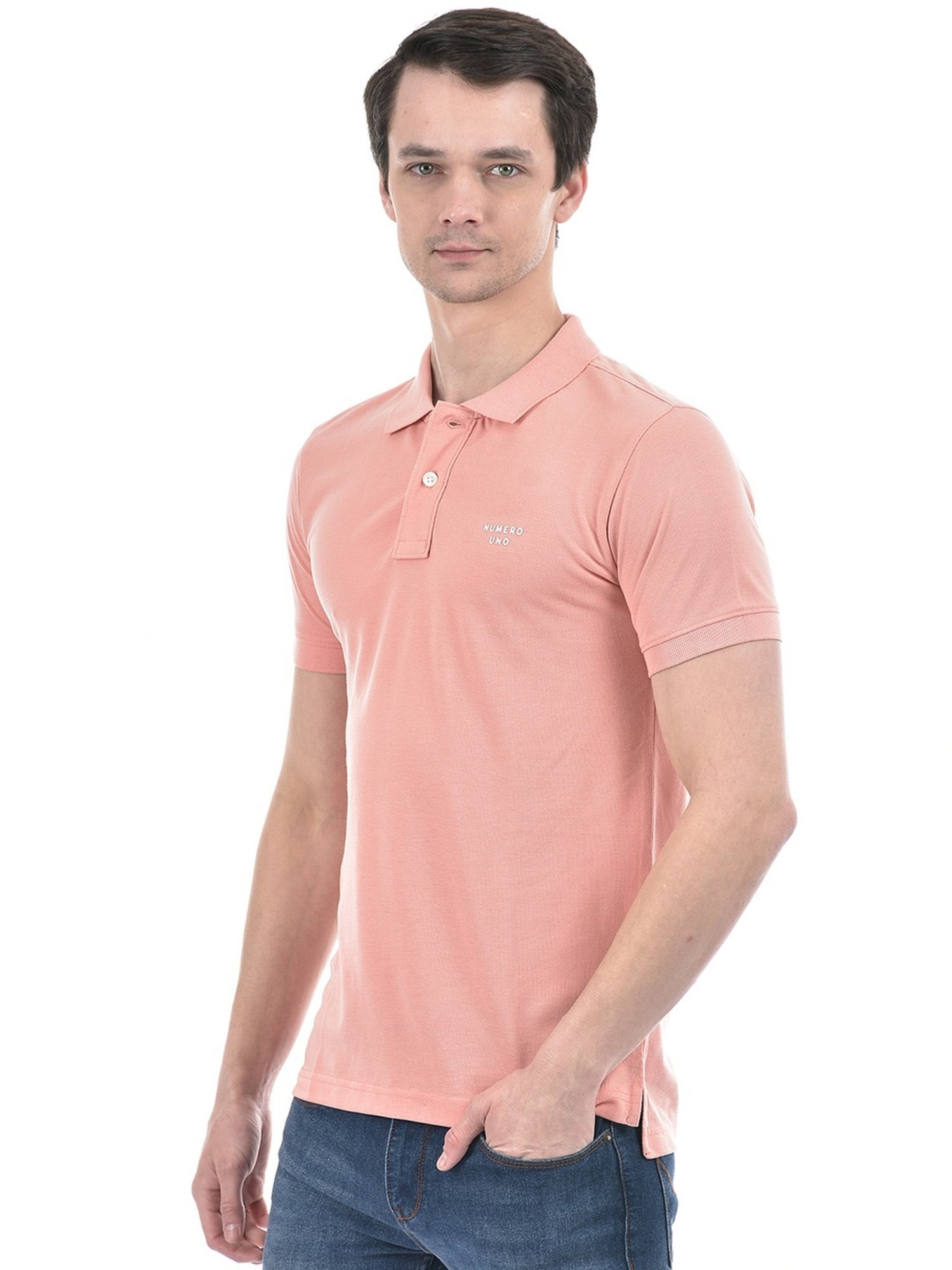 Numero Uno Dusty Pink Cotton Slim Fit Polo T-Shirt
