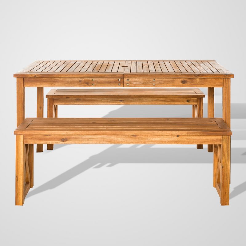 3pc Acacia Wood X Design Outdoor Patio Dining Set - Brown - Saracina Home